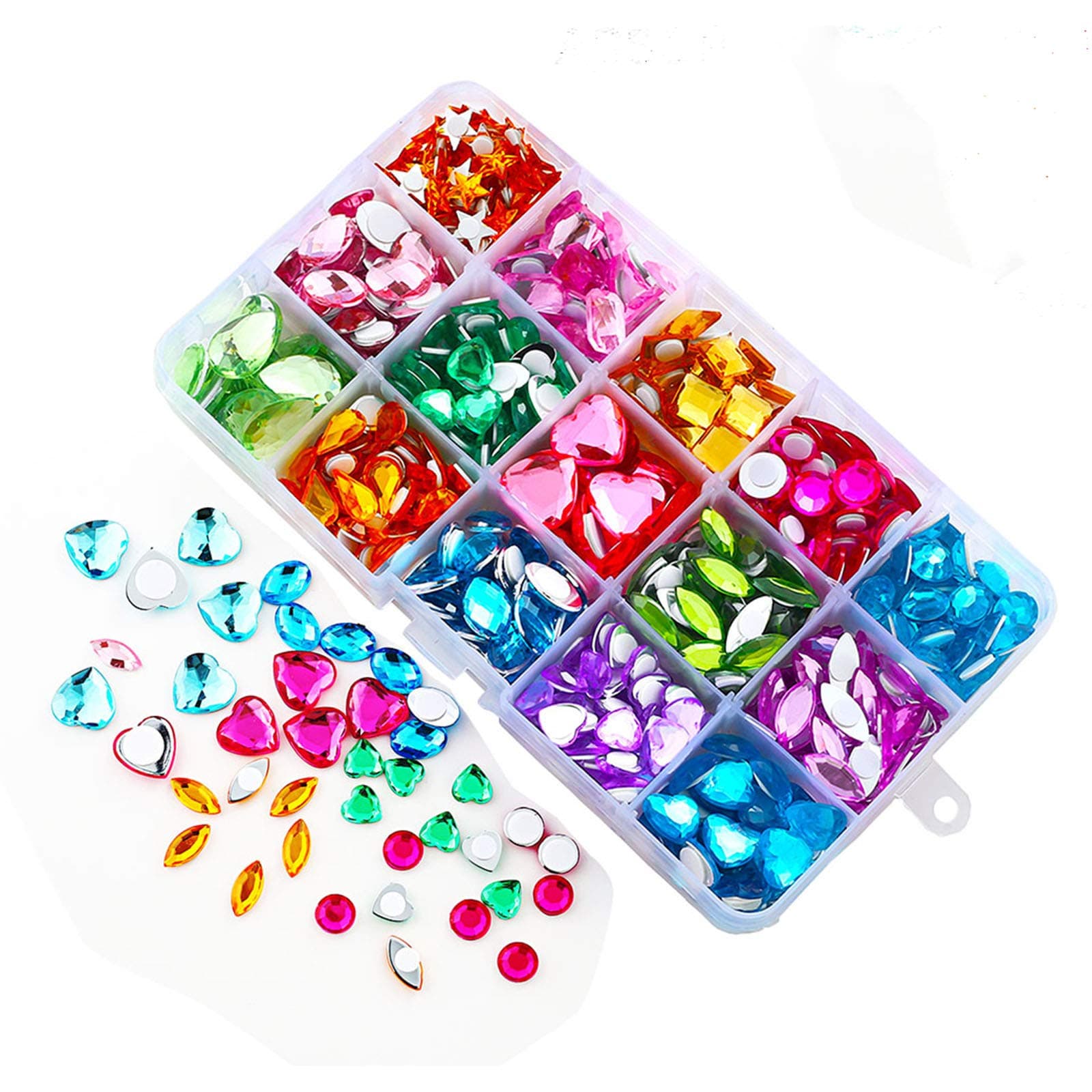 300PCS Self Adhesive Rhinestones Jewels Stickers for crafts Kids Jumbo Bling Crystal Gems 10 Shapes Color Rhinestones，size ：8mm to 16mm with glue Stickers in flat back for Arts & Crafts Projects (300)