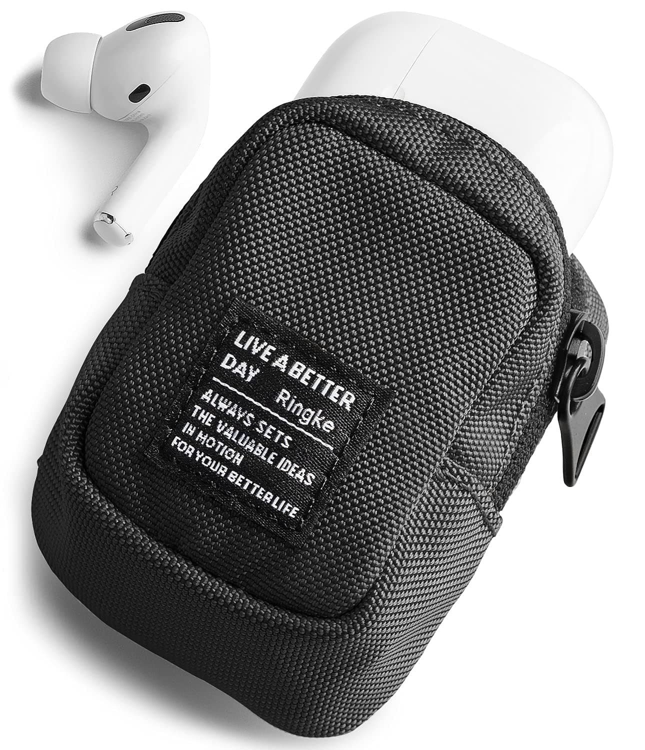 Ringke Mini Pouch Block, Small Bag for Universal Wireless Ear Buds, Durable Waterproof Keychain Backpack Accessories for AirPods Pro 3 & 2 & 1, AirPods 4 & 3 & 2 & 1 Case