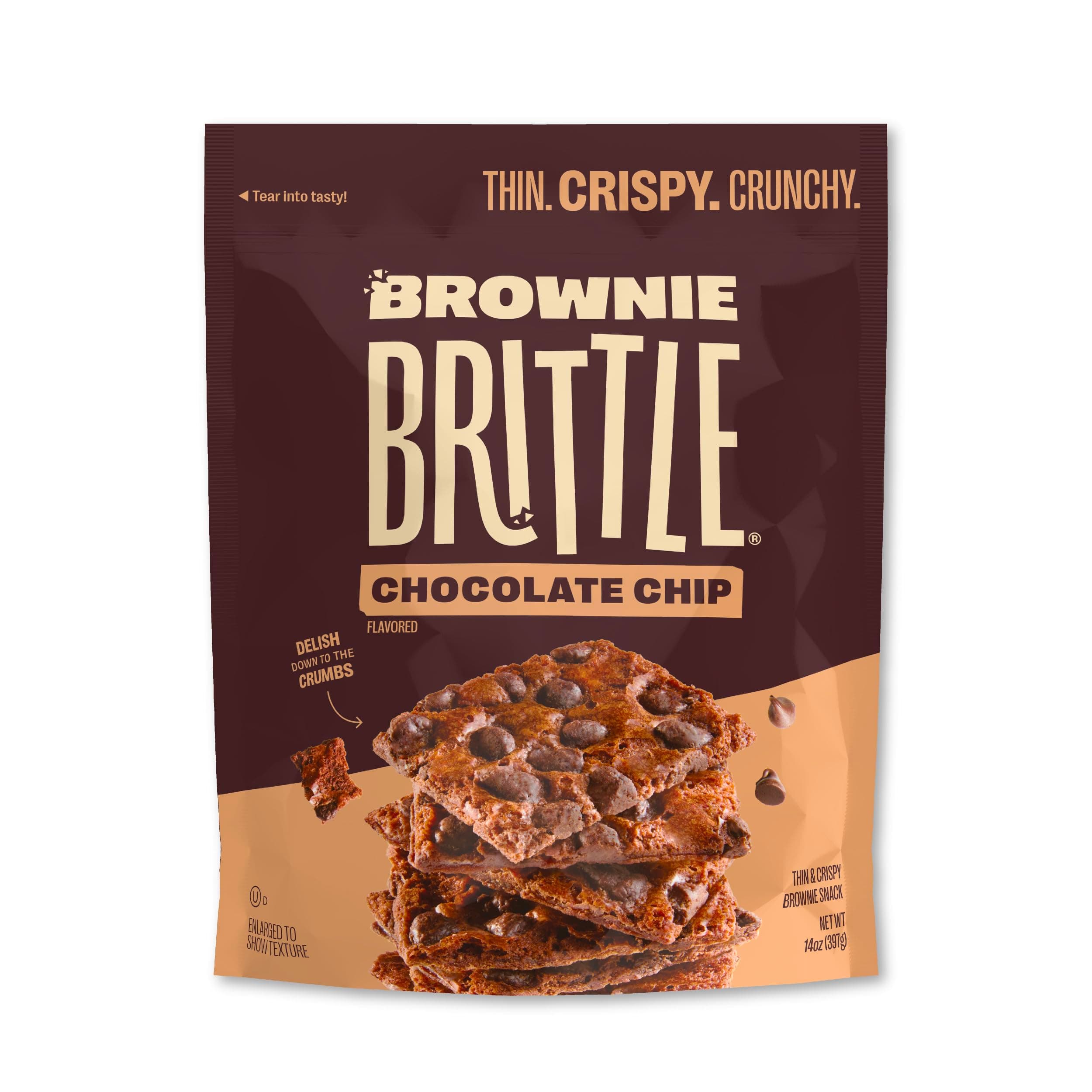 Brownie Brittle Sheila G's – Original Chocolate Chip Thin and Crispy Sweet Snacks, Family Size (Pack of 1, 14 oz), Rich Gourmet Bites Dessert