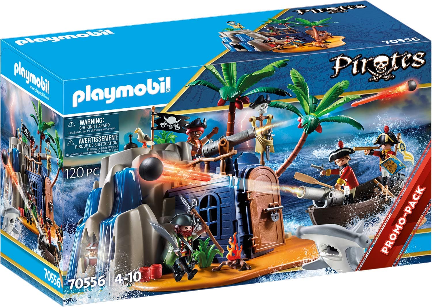 PLAYMOBIL Pirates 70556 Pirate Island with Treasure Hideout and Floating Boat for Children Aged 4-10 Years
