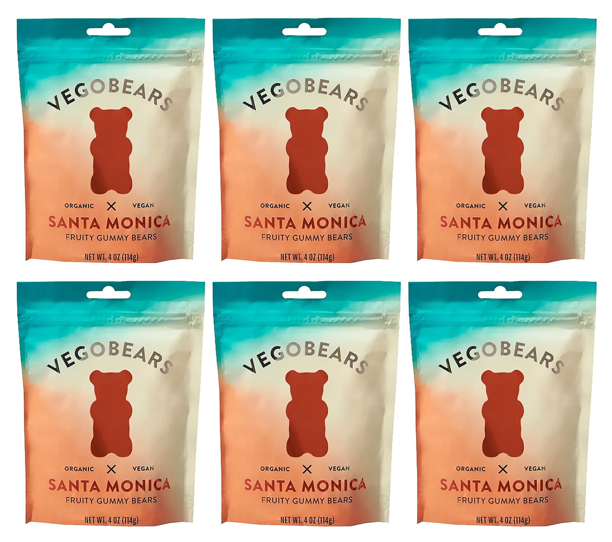 Candy People VegoBears Santa Monica Vegan Gummy Bears Organic Fruity Gummy Bears, Non-GMO, Banana, Pineapple, & Strawberry Gummies 4 Ounce (6 Pack)USDA Organic