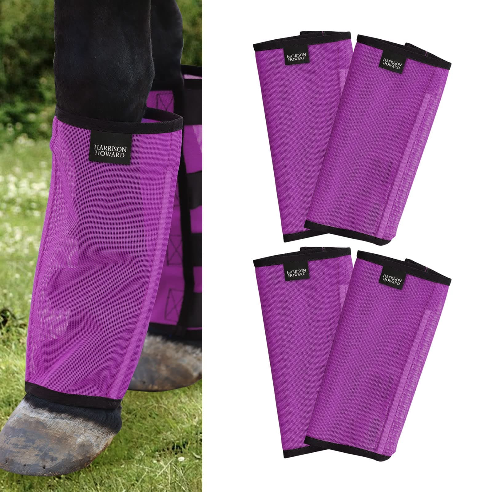 Harrison HowardHarrison Howard Loose Fitting Fly Boots UV-Protective Extra Tough Mesh Ventilated Four Fasteners Stay-on Design Protect Horse Legs & Stomp-Reducing Set of 4 Purple Medium
