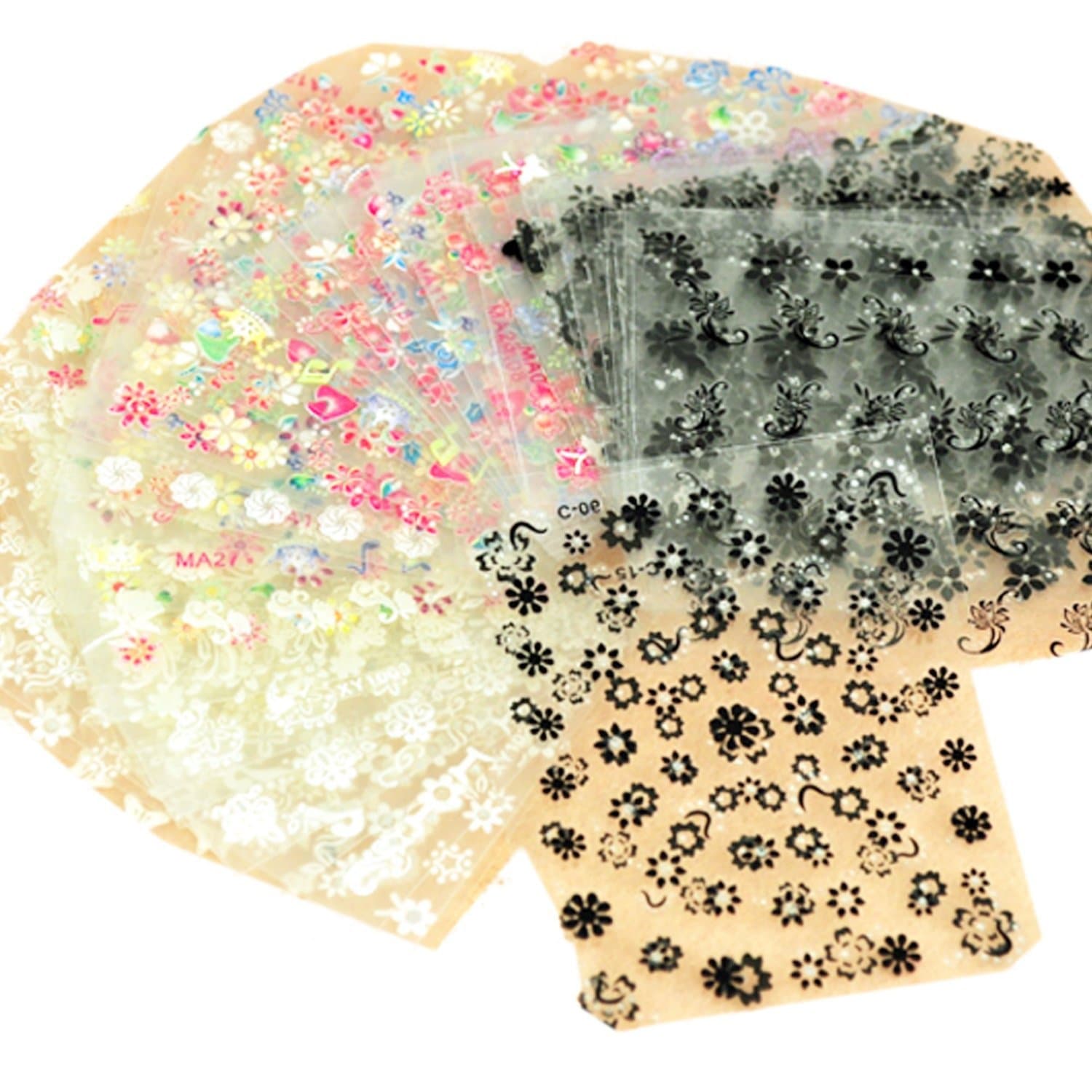 Colorlife 50 Sheets 3D Nail Art Flower Design Sticker with Calendar Card