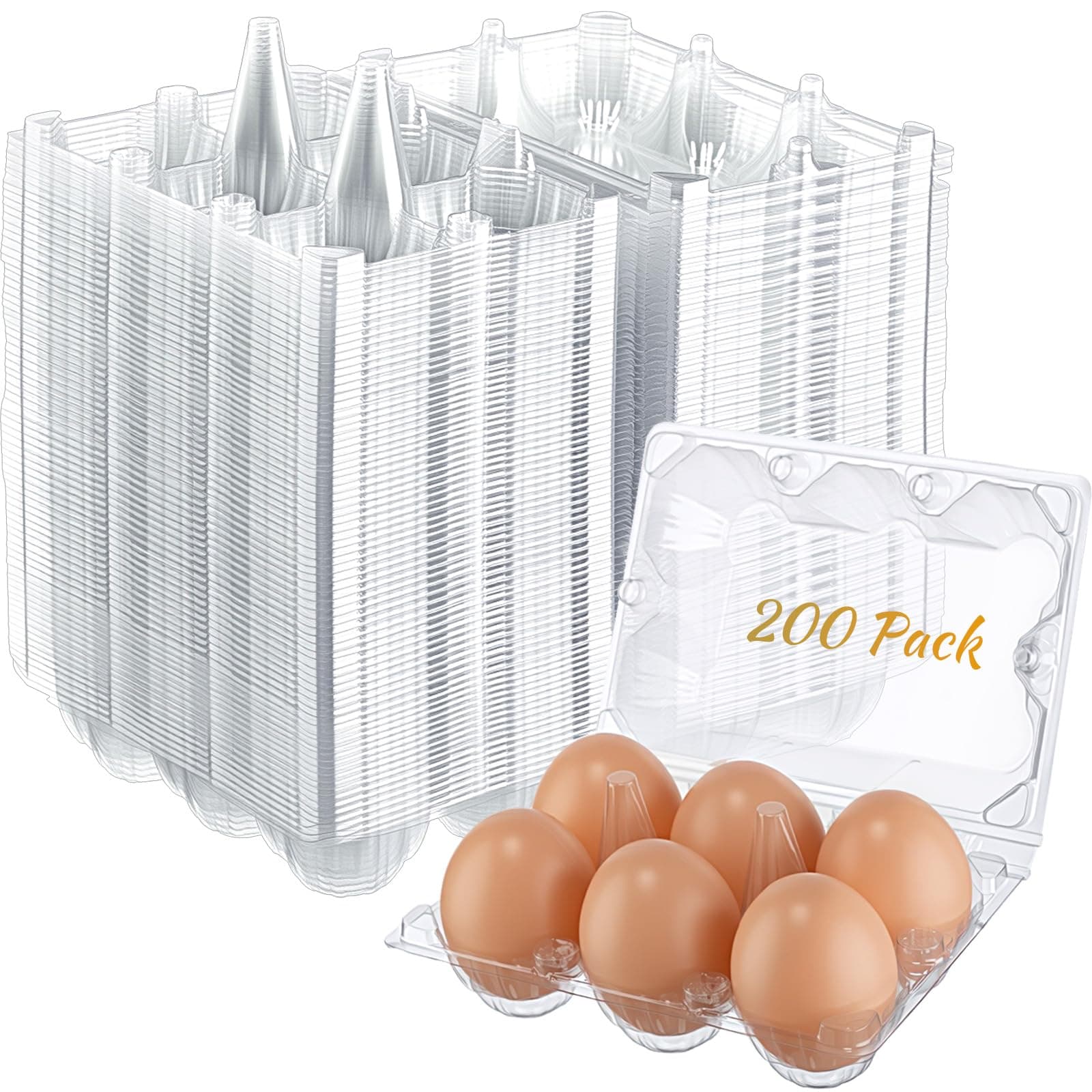 Zubebe 200 Pieces Clear Egg Cartons Plastic Egg Cartons Bulk Empty Chicken Egg Tray Holds Securely Clear Blank Egg Cartons for Chicken Farm Business Market Home Refrigerator Storage(2 x 3 Grids)