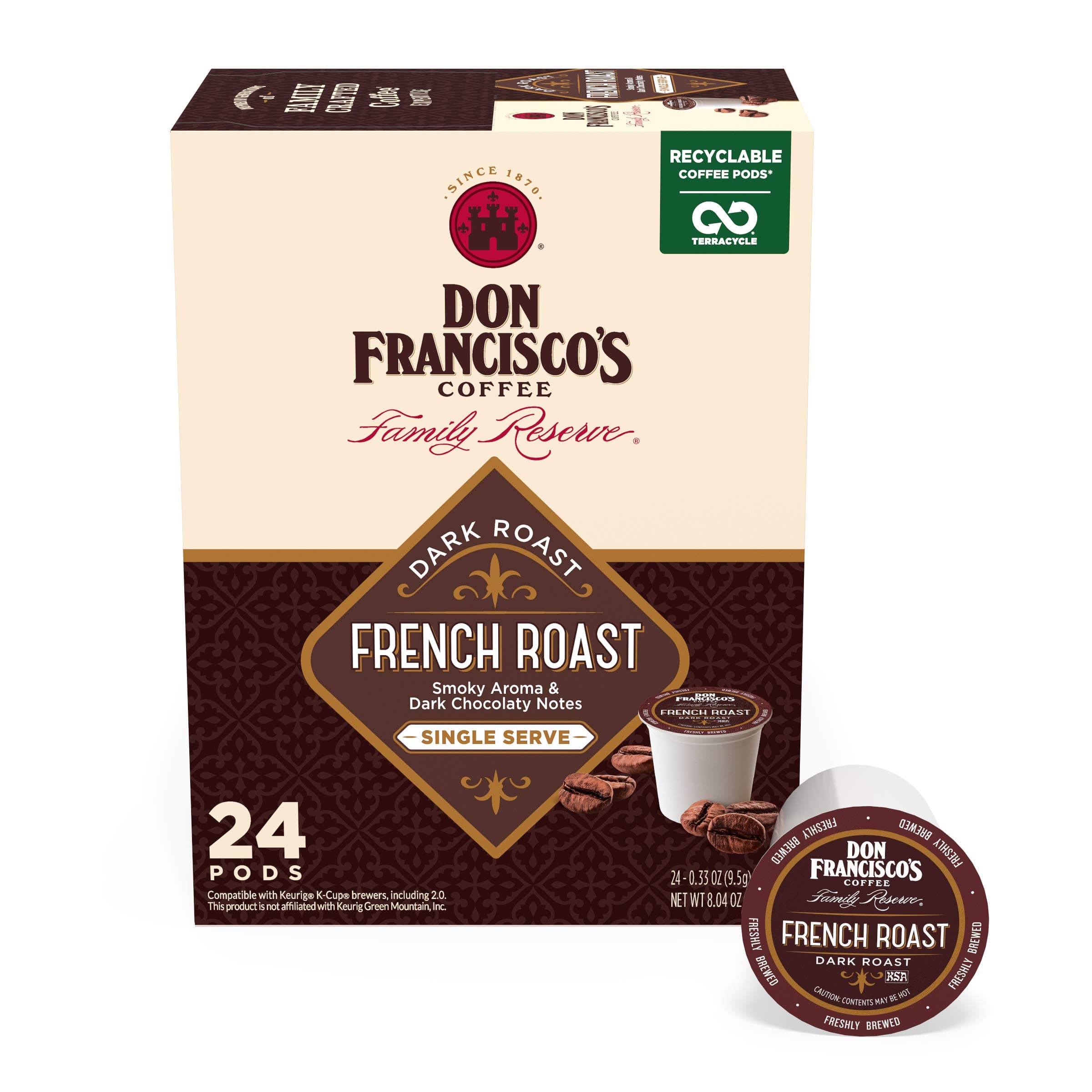 French Roast Coffee Pods, 24 Count, Dark Roast, Compatible with Keurig Brewers