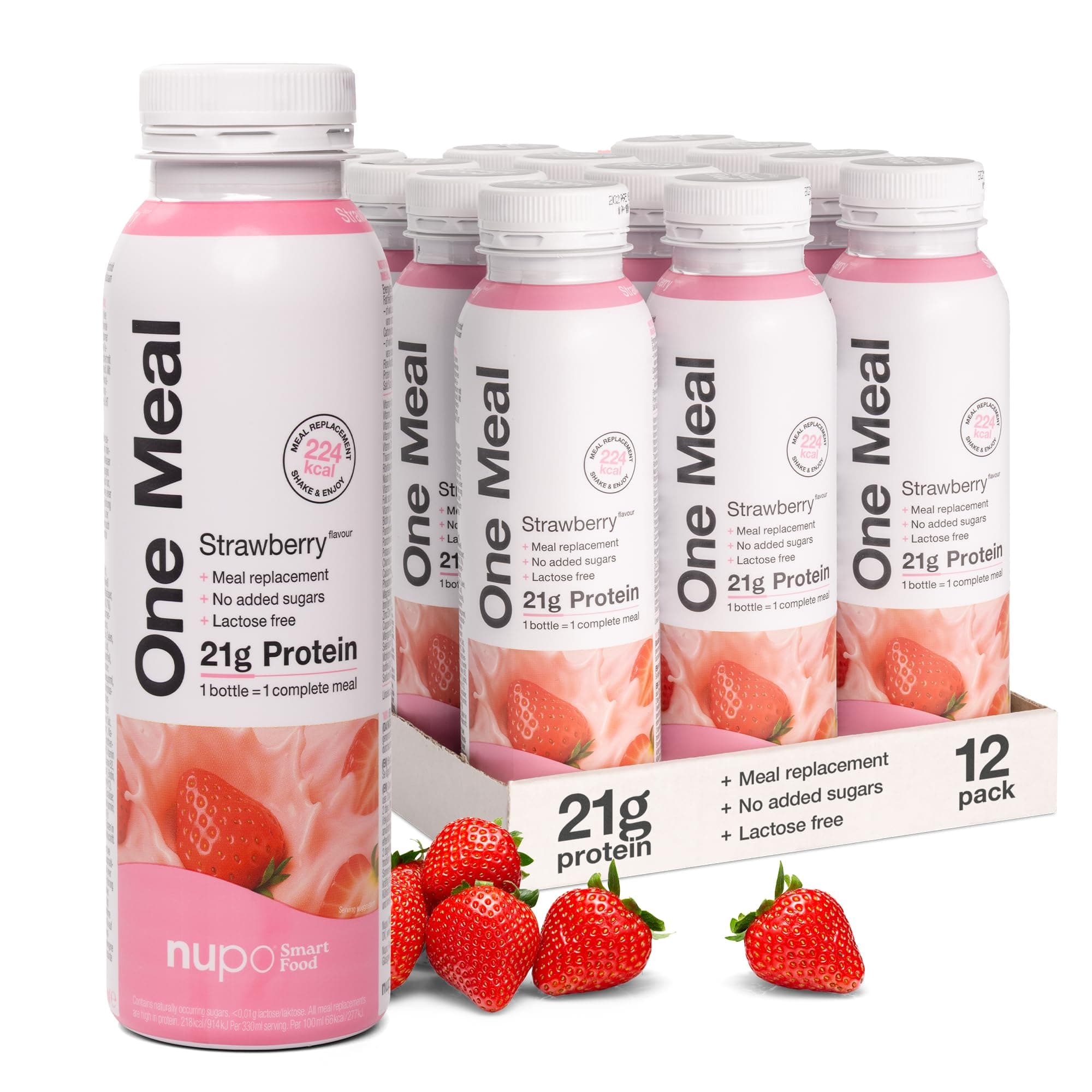 One Meal Strawberry – Ready-to-Drink Shake - Tasty meal replacement shake with 24 vitamins and minerals - High in protein - No added sugar - 12 x 330ml