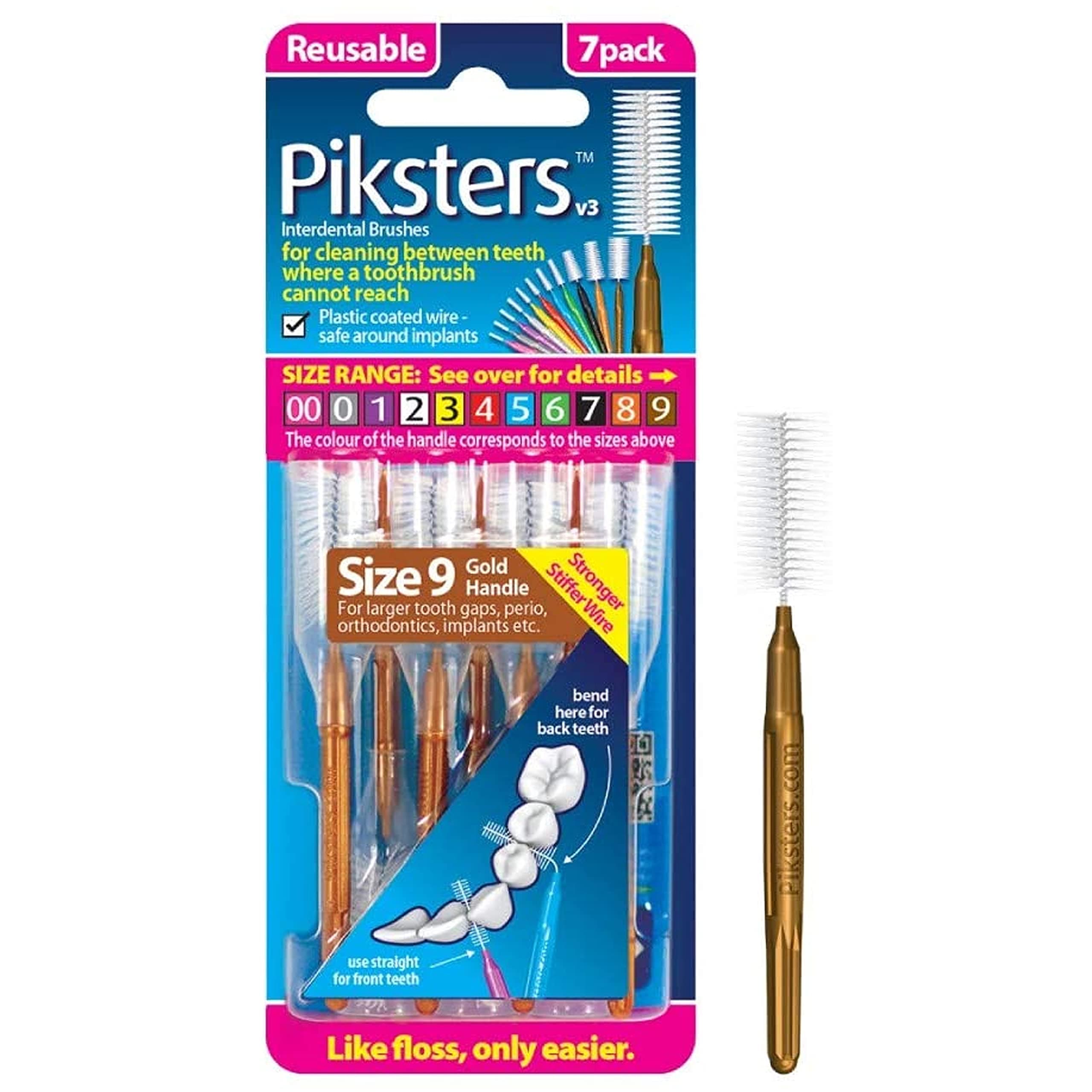 PIKSTERS INTERDENTAL Brushes Gold/Brown Size 9-7 Brushes in Pack X1 Pack