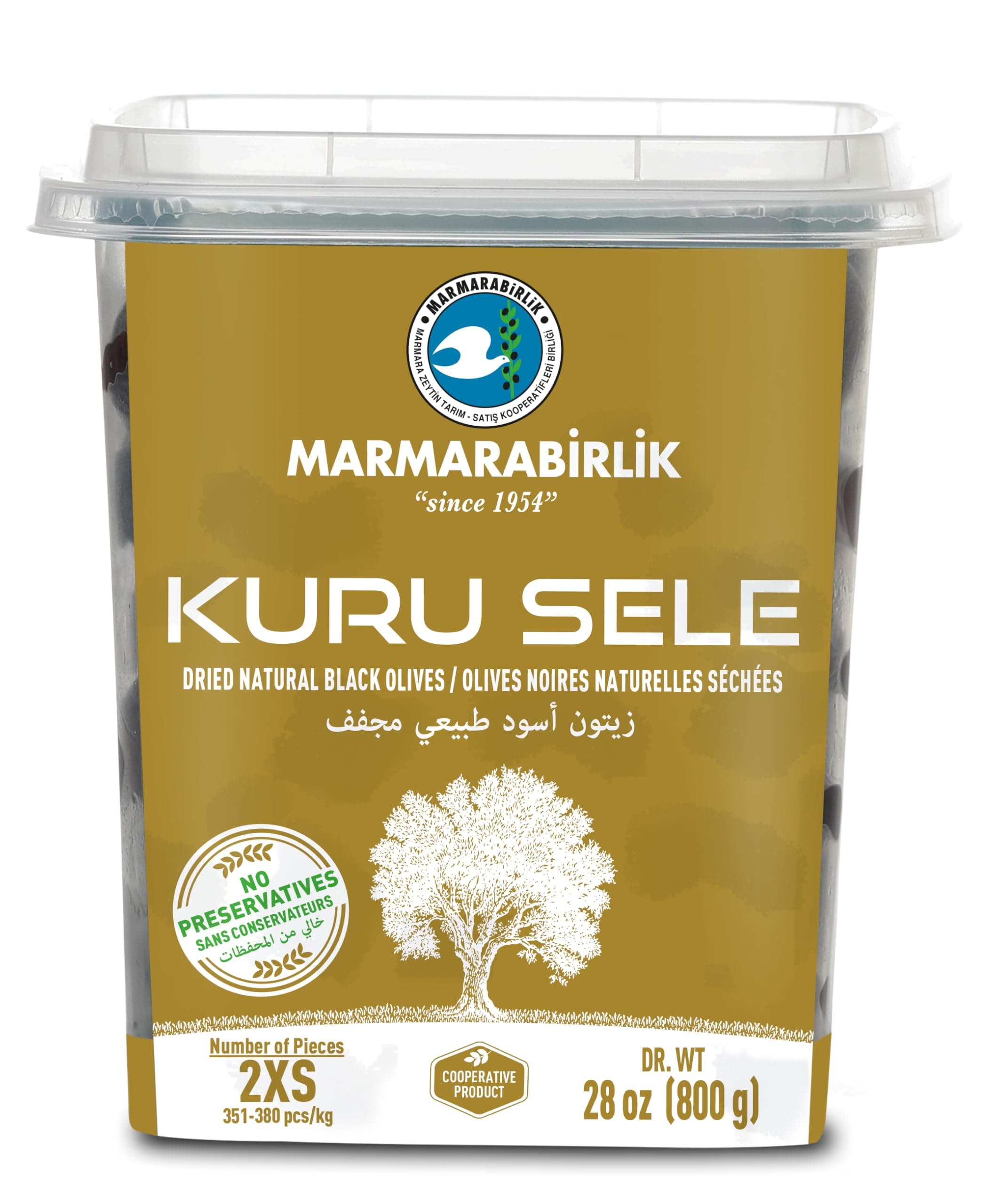 Marmarabirlik Black Olives, Turkish Dry Cured Black Olives, Hand-Picked, Healthy Snacks, Savory Mediterranean Taste, Great for Sandwiches and Snacking, Vegan, Kosher and Halal, Small, 28 Oz (800g)