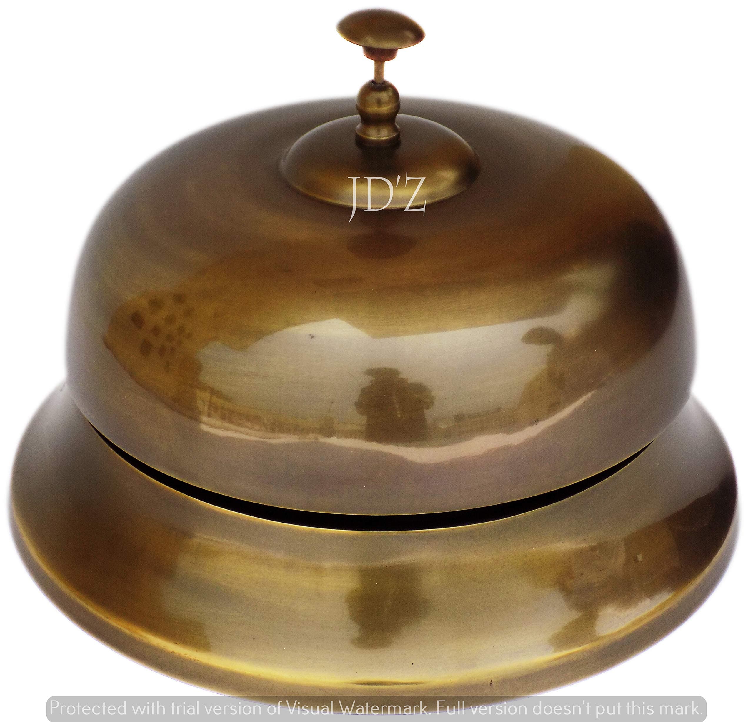JD'Z COLLECTION Brass Aluminum Victorian Desk Bell - Classic Large Bells, Loud and Clear, Call Ringing Bell for Home, Office, Counter, Reception, Hotel Brass Bell Antique Bell (7", Brown)