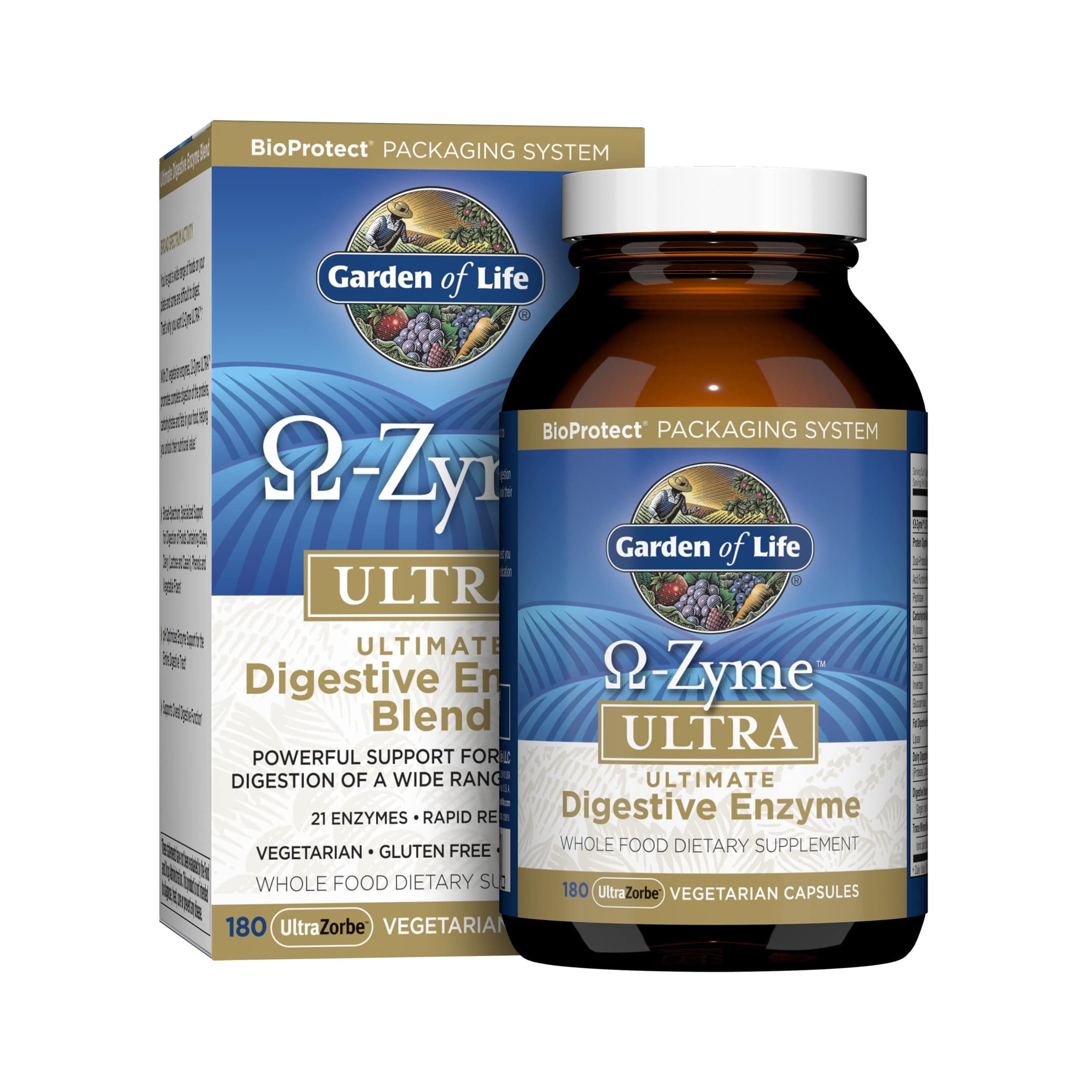 Garden of Life Vegetarian Digestive Supplement - Omega Zyme Ultra Enzyme Blend for Digestion, Bloating, Gas, and IBS, 180 Capsules