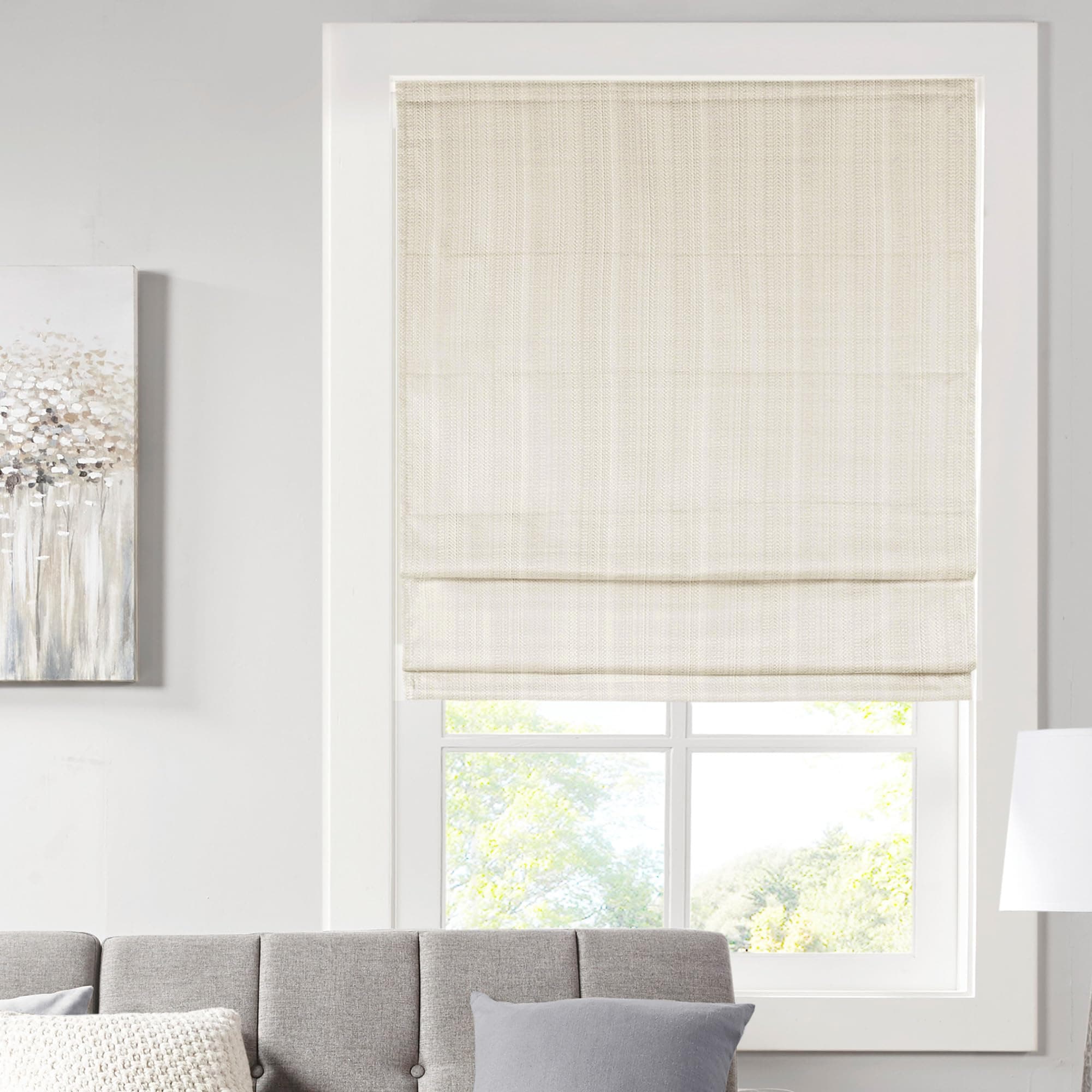 Madison Park Galen Cordless Fabric Privacy Single Panel Darkening, Energy Efficient Roman Shade, Window Curtain, 39"W x 64"H, Basketweave Sheen Ivory