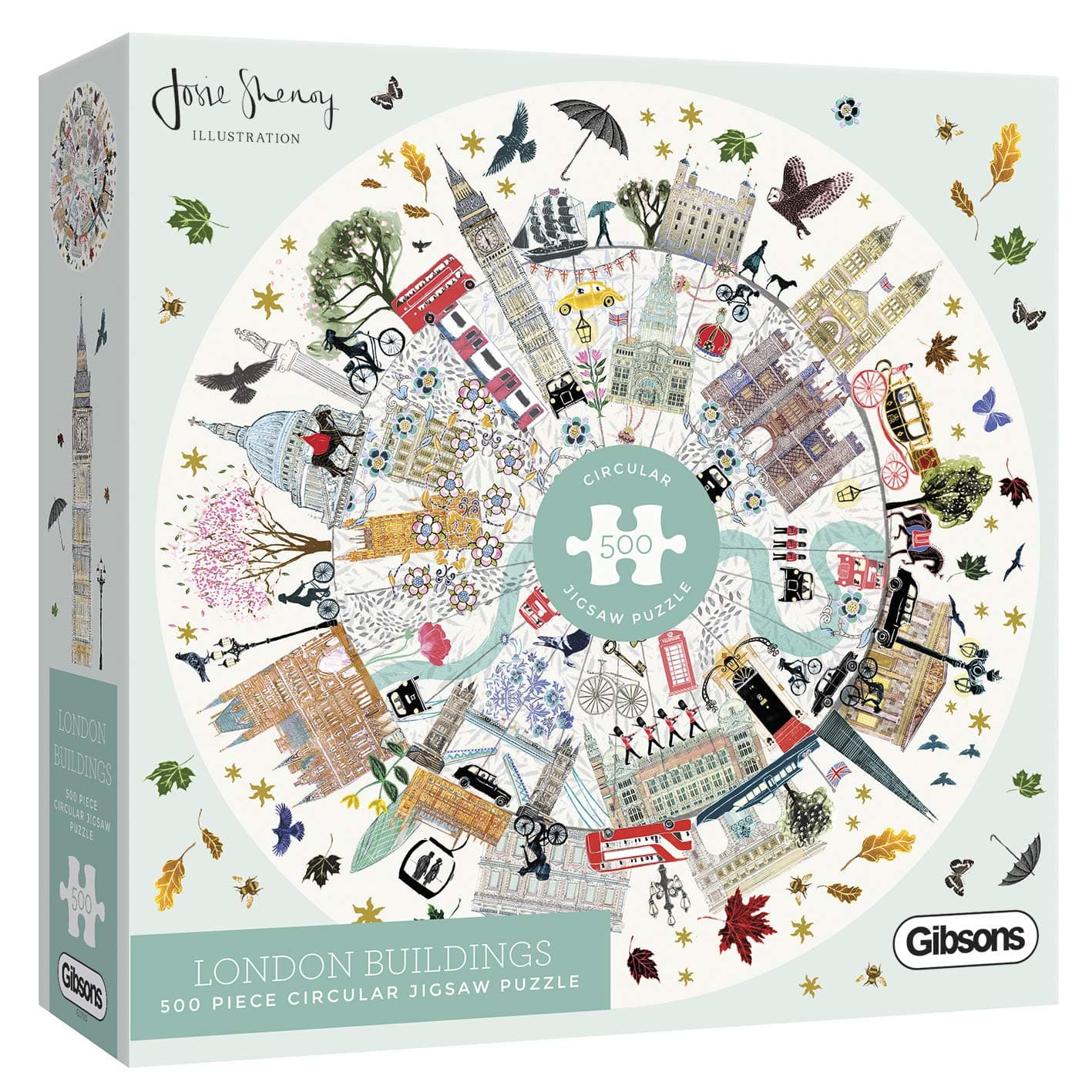 Gibsons London Buildings 500 Piece Circular Jigsaw Puzzle for Adults – Illustrated Skyline Artwork by Josie Shenoy – Iconic British Landmarks Design – Premium Sustainable Puzzle Made in the UK/EU