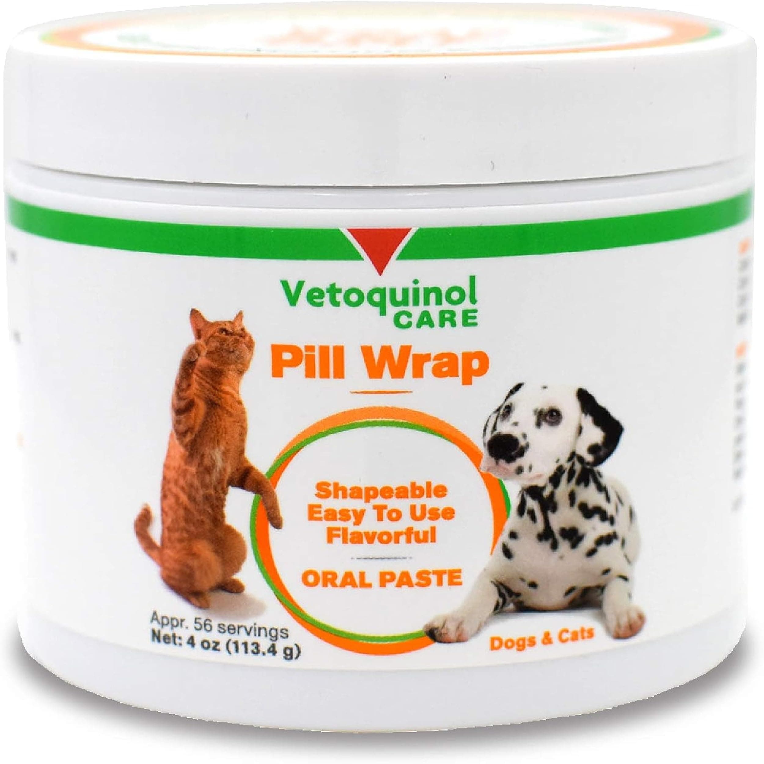 Vetoquinol Pill Wrap Treats for Dogs & Cats – 4oz, 56 servings – Hides Any Size, Shaped Pill – Moist, Flavorful & Shapeable Pill Pocket Paste – Easy-to-Swallow Masking Pill Pouch for Training & Treats
