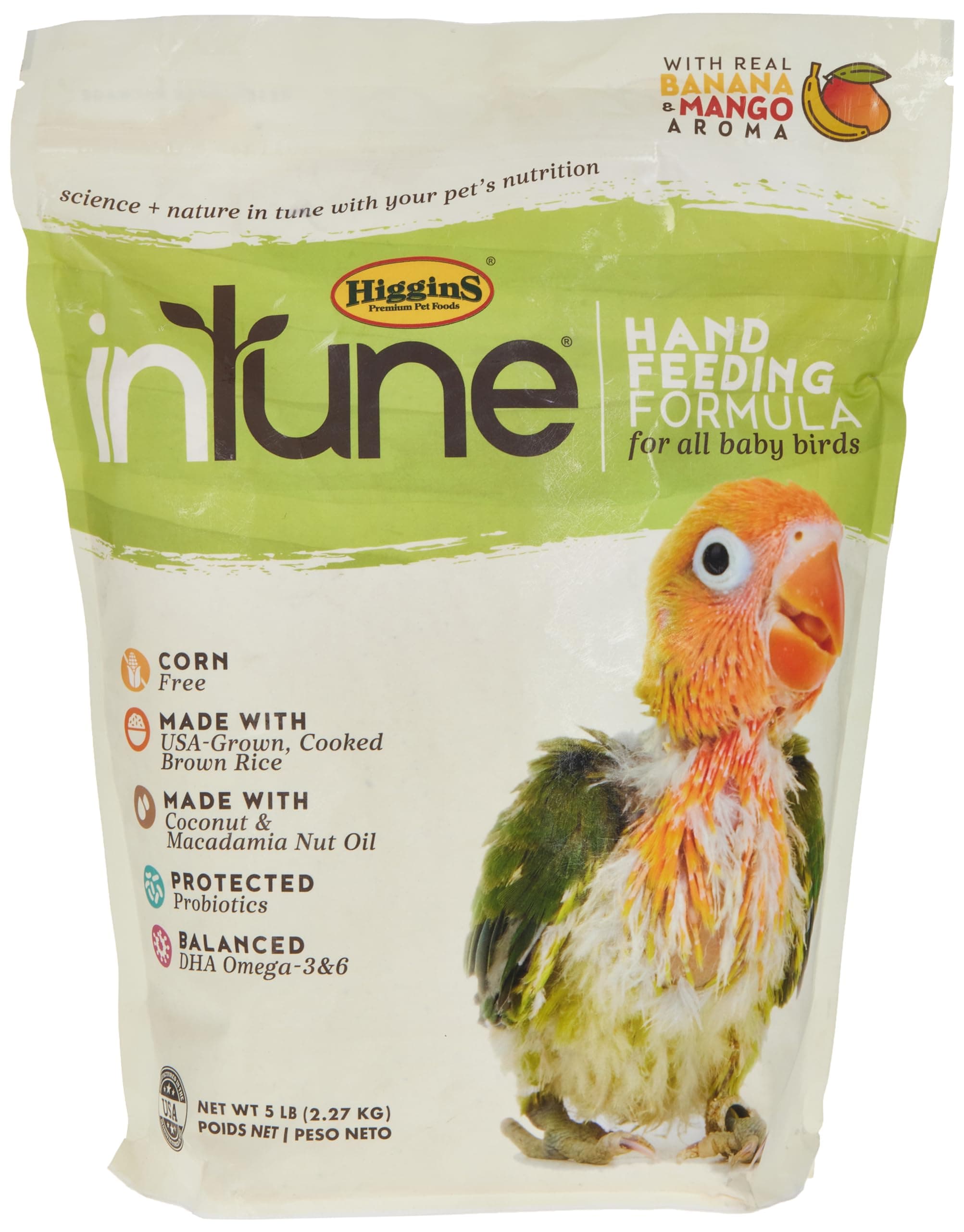 Higgins Intune Natural Hand Feeding Baby Bird Food Formula, 5lb
