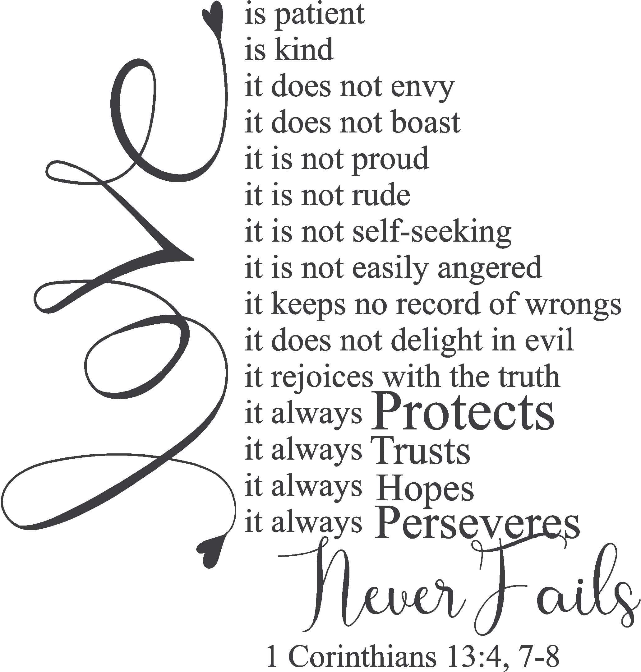 1 Corinthians 13:4-7 Love is Patient, Love is Kind Beautiful Wall Decal for Your Home