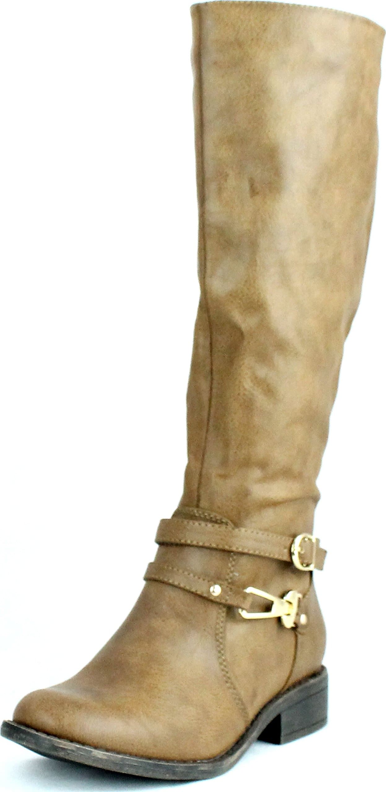 Womens Chery-4 Simple Side Zipper Almond Toe Combact Riding Knee High Boot