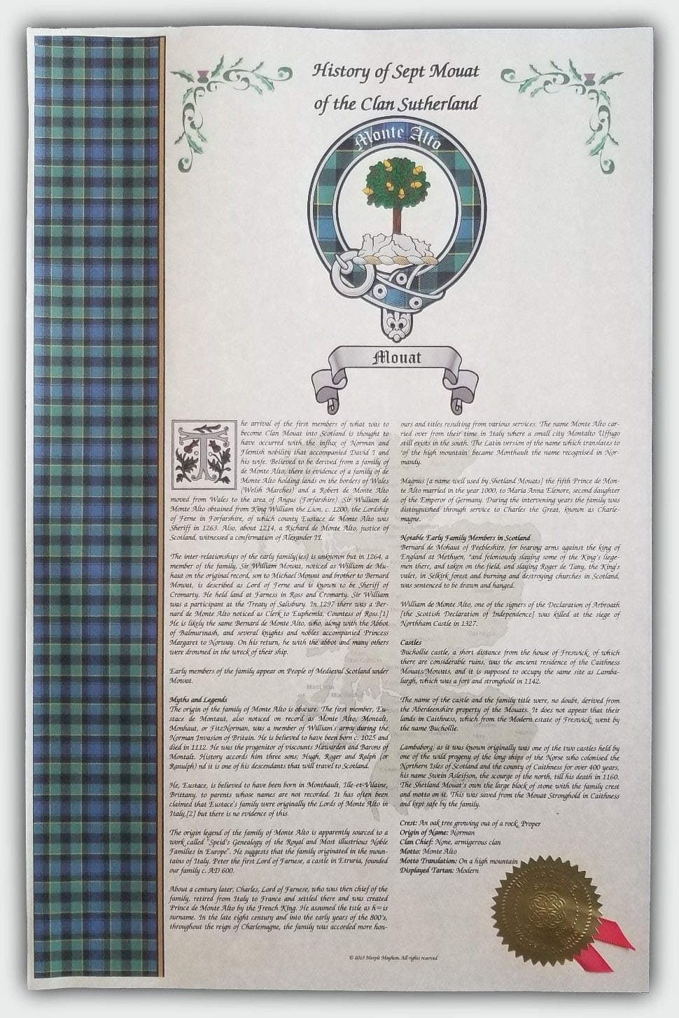 Mr Sweets Clarque Scottish Clan & Sept 11x17 History Print - Tartan, Buckle, Crest, Last Name Surname Meaning, Genealogy, Family Tree Research Aid, Roots, Ancestry, Ancestors and Namesakes