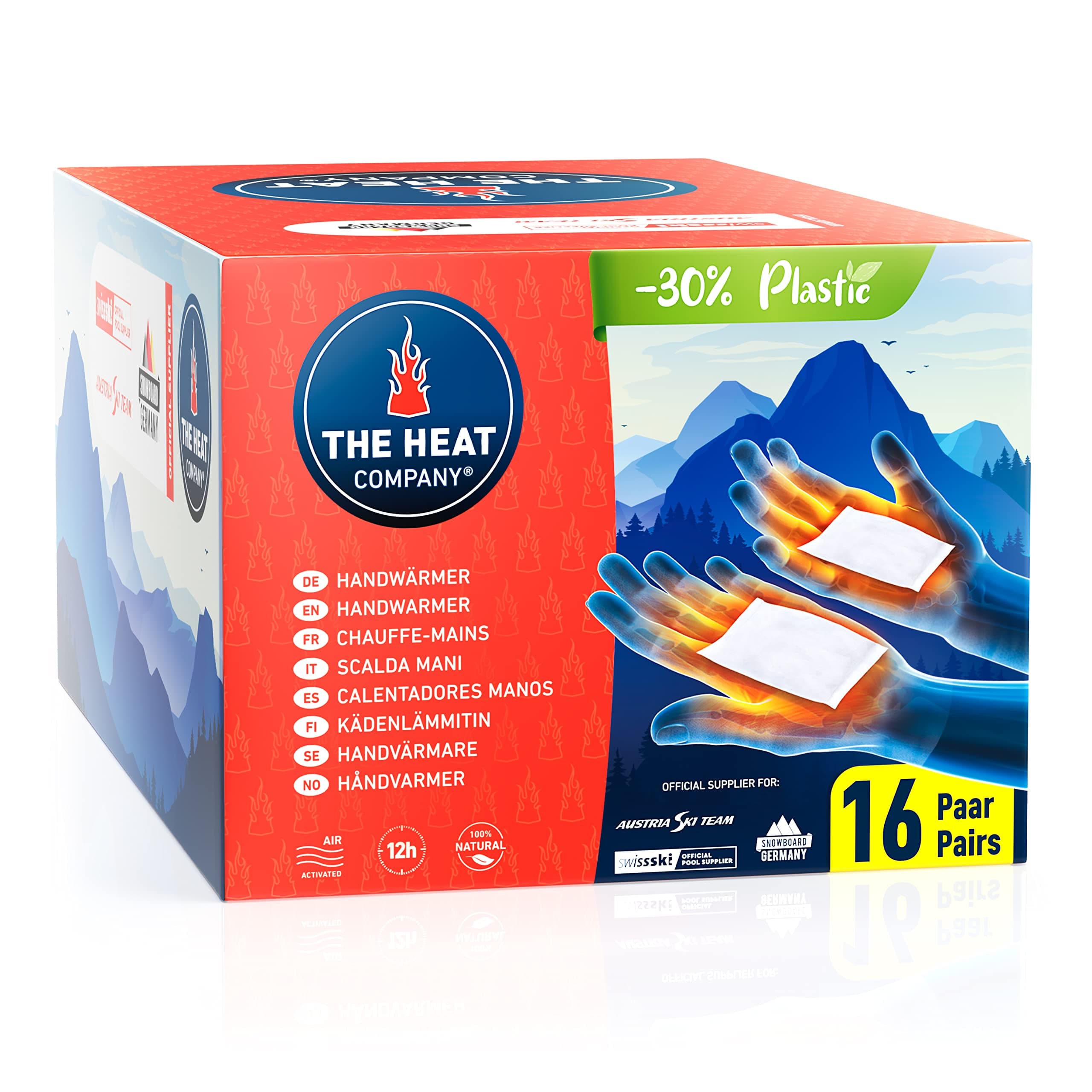 THE HEAT COMPANY Handwarmers - New: 30% Less Plastic - EXTRA WARM For 12 Hours Warm Hands - 10, 16, 32 or 40 Pairs - Air Activated Heat Pads - Pocket Warmer Against Cold Hands