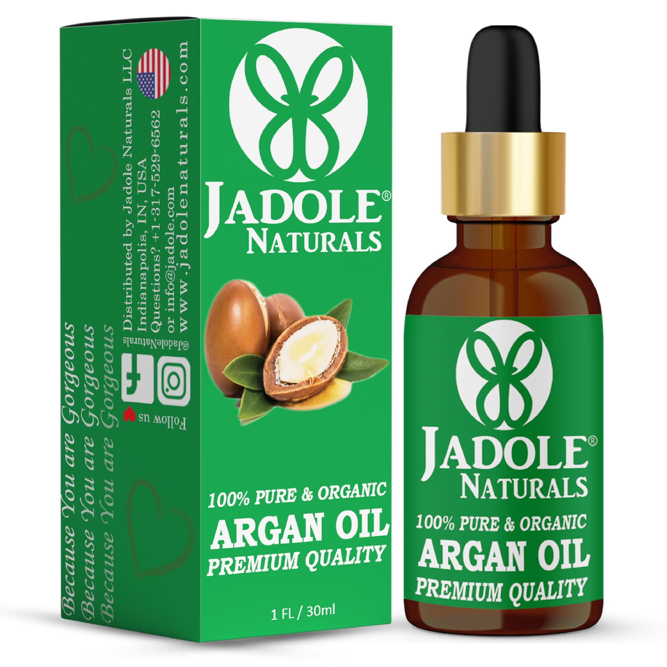 Jadole Naturals Organic Argan Oil 30ml | Hydrates Hair, Skin, Face & Nails | 100% Pure Moroccan Oil for Deep Moisturizing, Frizz Control & Anti-Aging | Strengthens Nails & Boosts Skin Glow