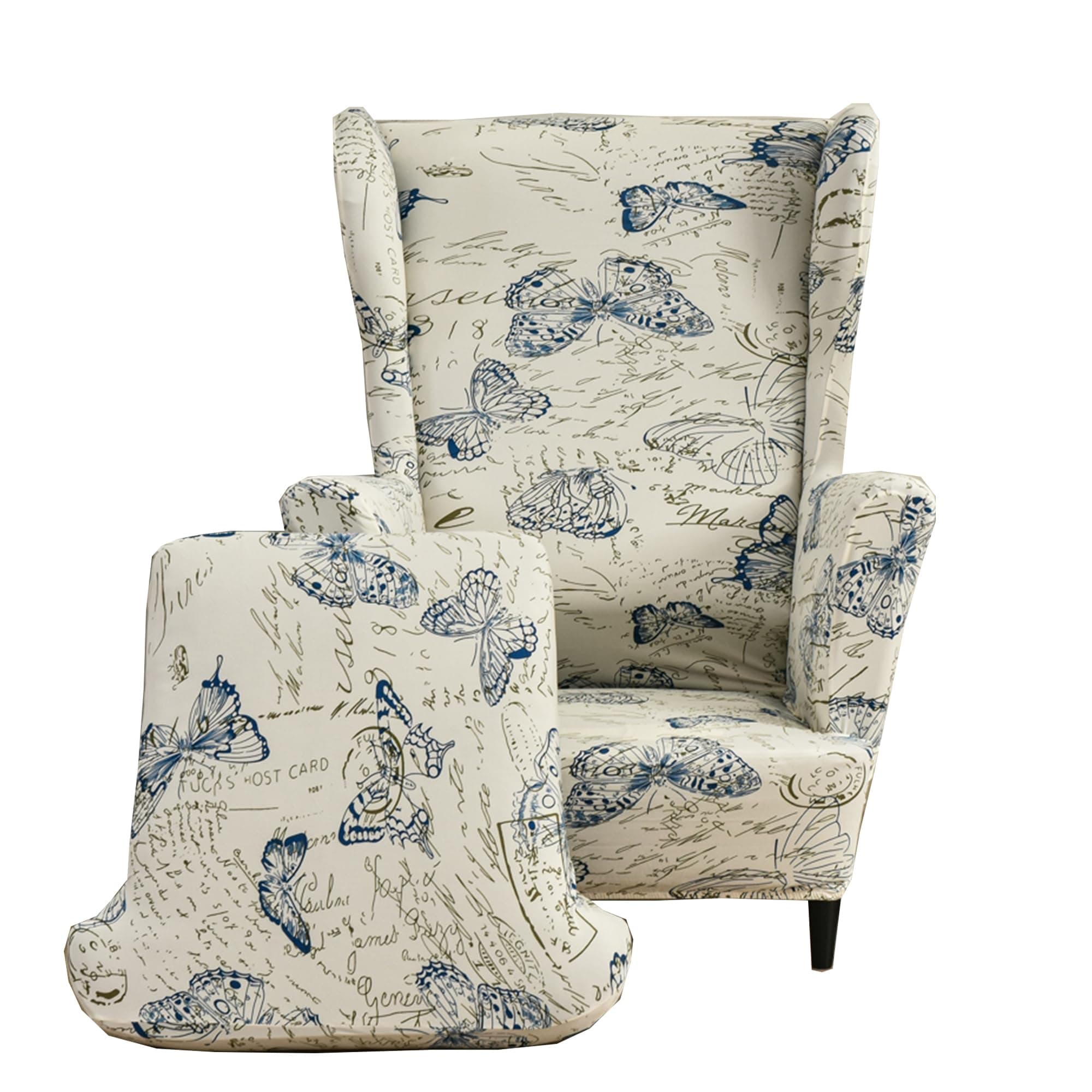 CRFATOP 2 Piece Stretch Wingback Chair Cover Printed Wing Chair Slipcovers Spandex Fabric Wingback Armchair Covers with Elastic Bottom for Living Room Bedroom Wingback Chair (Butterfly)