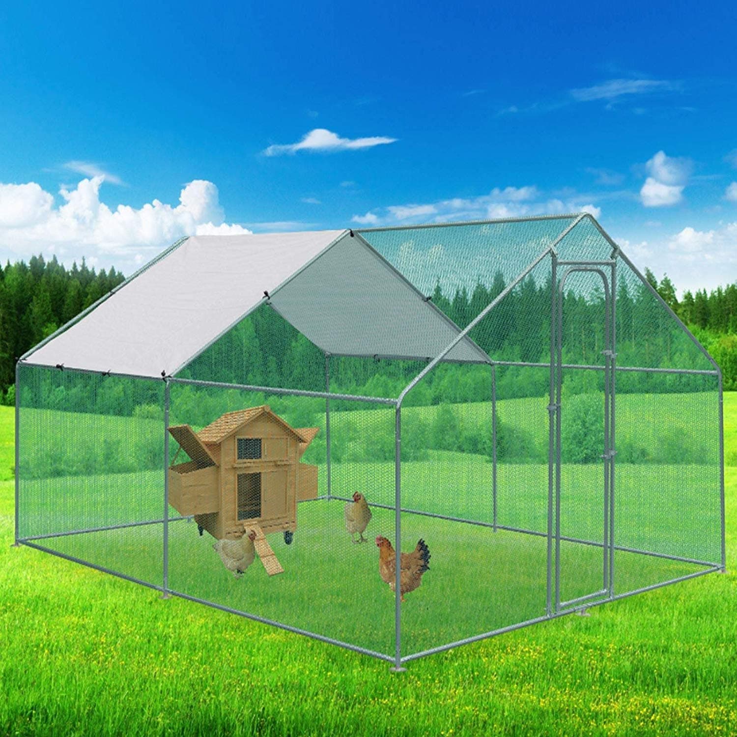 Large Metal Chicken Run Outdoor Coop Cage Suitable for Pets Hens Rabbit Dogs Ducks Chickens Poultry House Tent Sunshade Shelter Cover 3M x 4M x 2M