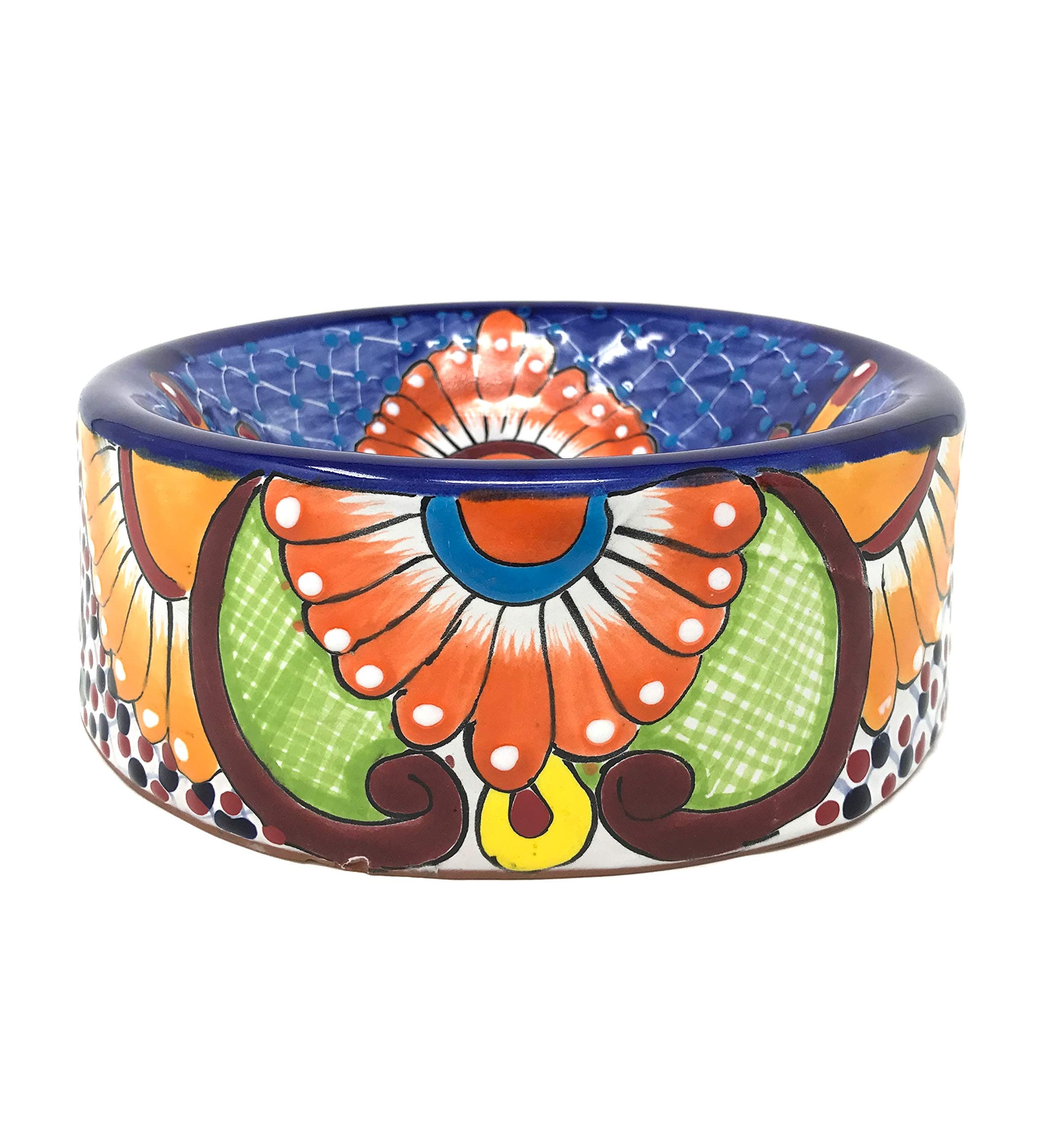 Mexican Talavera Pottery 9 inch Round Hand Painted Large Dog Pet Bowl