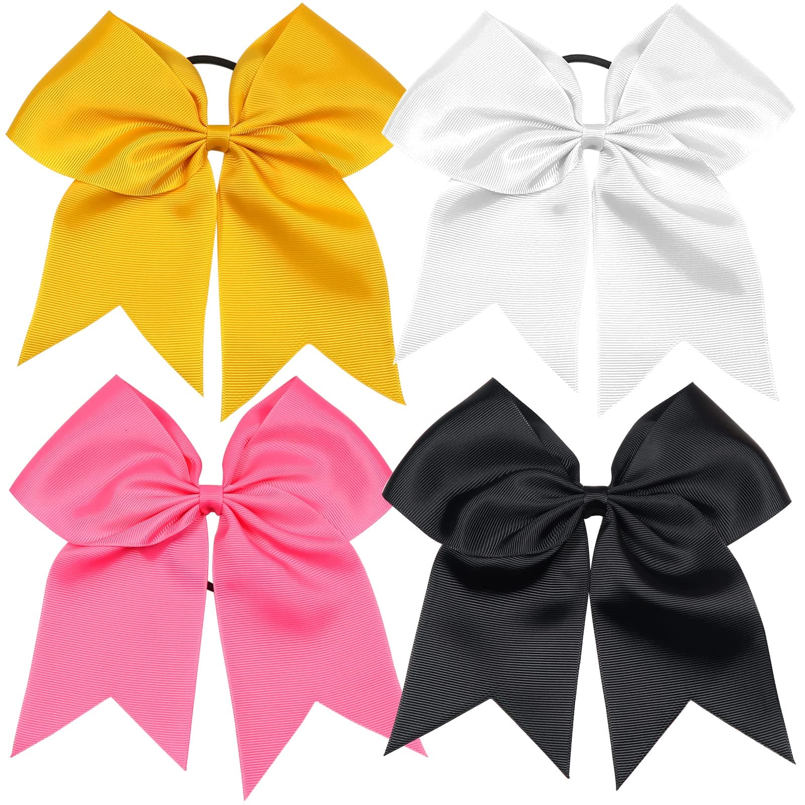 4pcs 8" Large Cheer Bows Elastic Hair Tie Bands Grosgrain Ribbon Ponytail Holder Black White Pink Yellow for Teen Girls Softball Cheerleader
