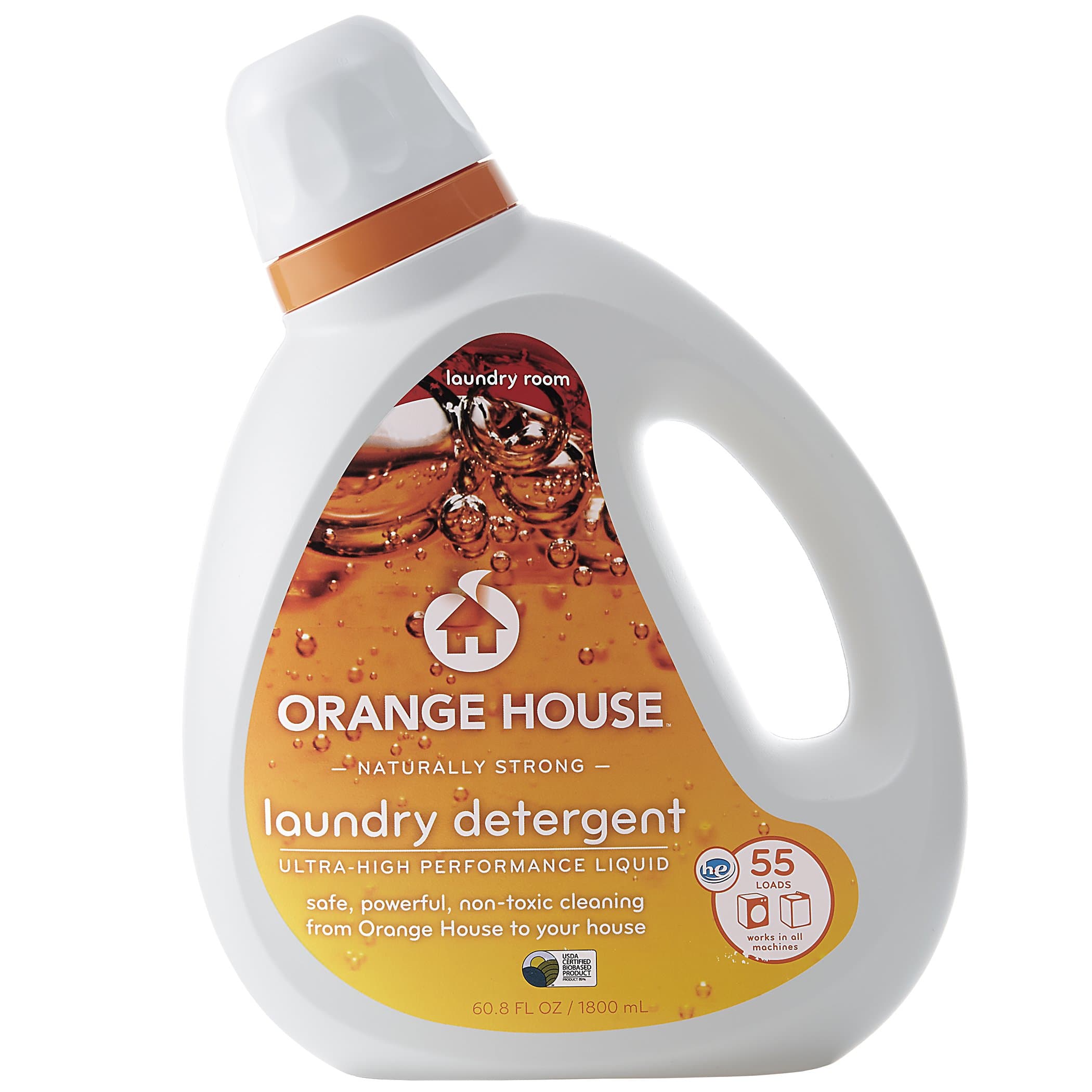 Orange House Liquid Laundry Detergent, Non-Toxic and Naturally Powerful, 55 Loads