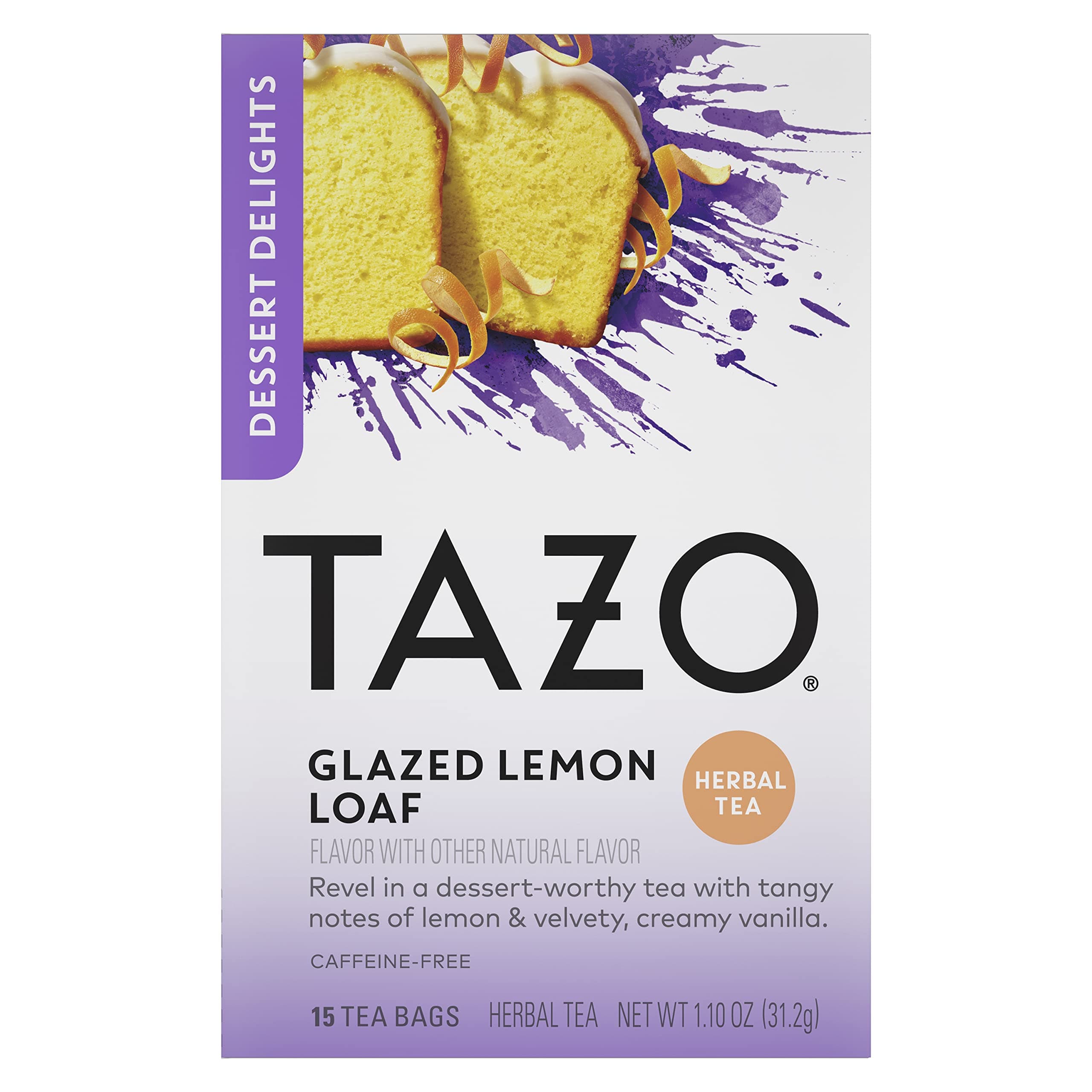 TAZO Glazed Lemon Loaf Dessert Delights Herbal Tea Bags, 15 Total Tea Bags