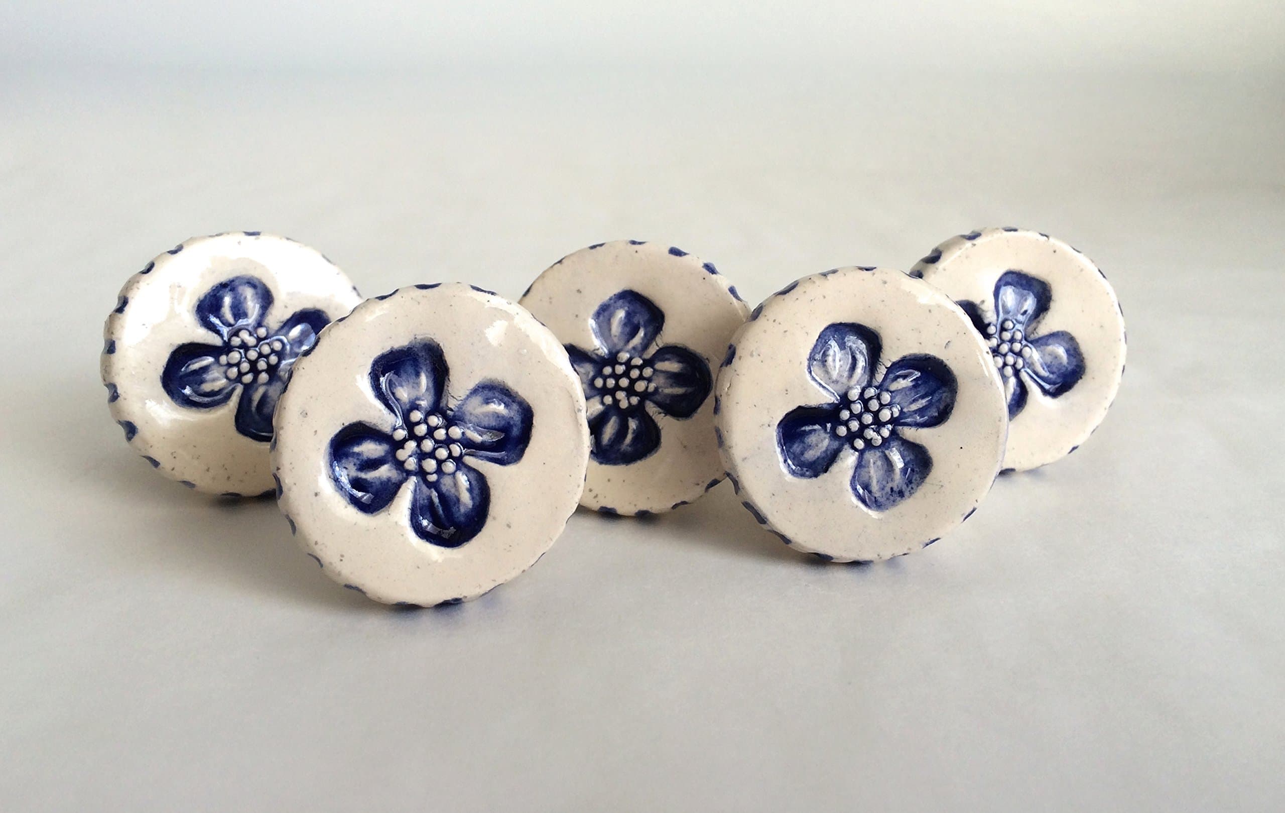 Ceramic Knobs, Drawer Pulls, Handles, Furniture Knobs, Blue and white Flower