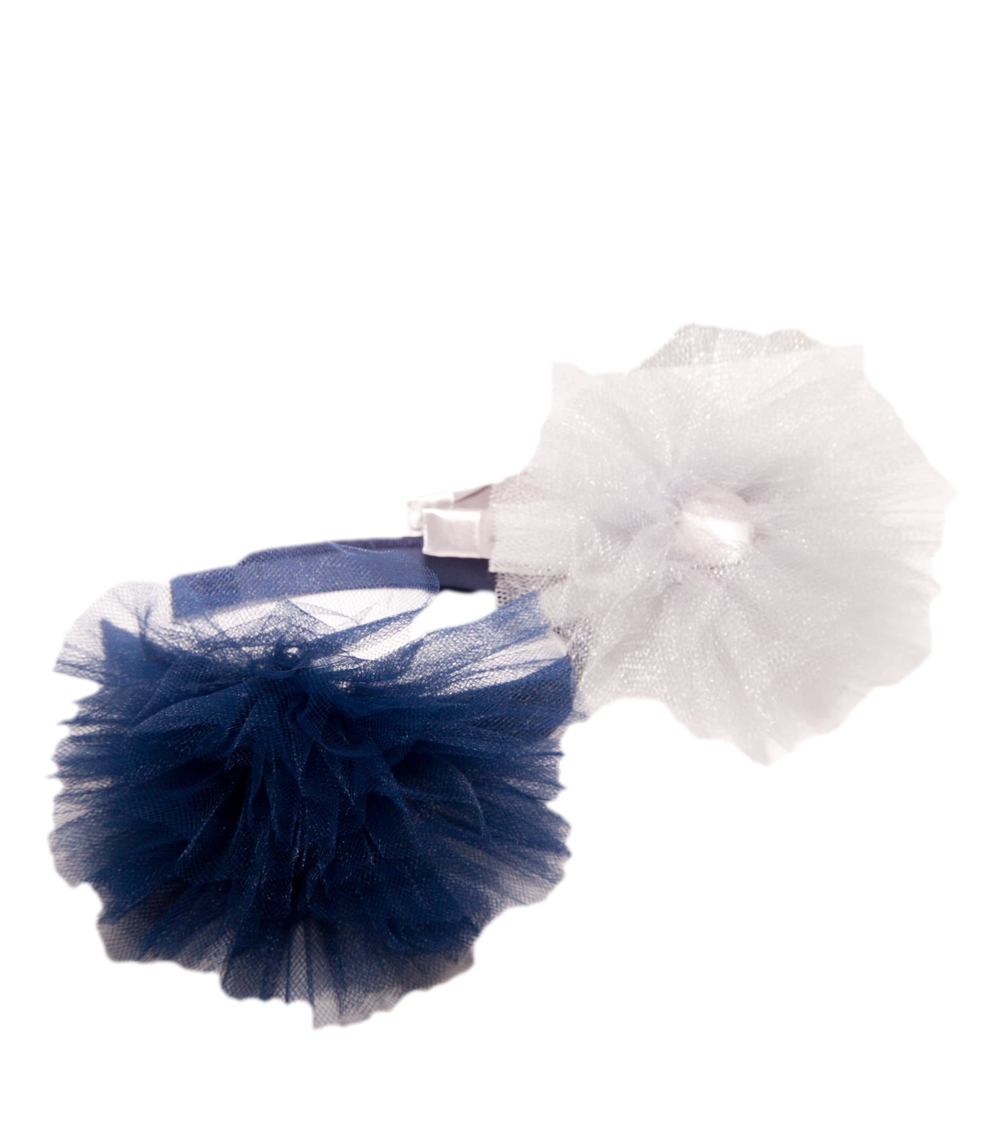 Little Miss Purple Fairy Collection Set of 2 Grosgrain and Tulle Headbands for Kid Girls - Perfect for Parties and Special Occasions (Blue / Silver)