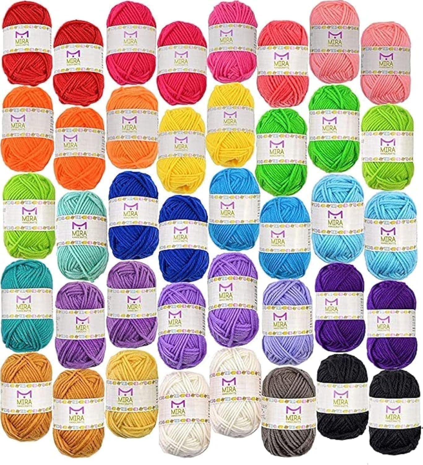 Basic Miniature Yarn Pack – 40 Acrylic Skeins - Total 875 Yards (800 m) Colorful Yarn - Perfect for Crochet & Knitting Mini Projects