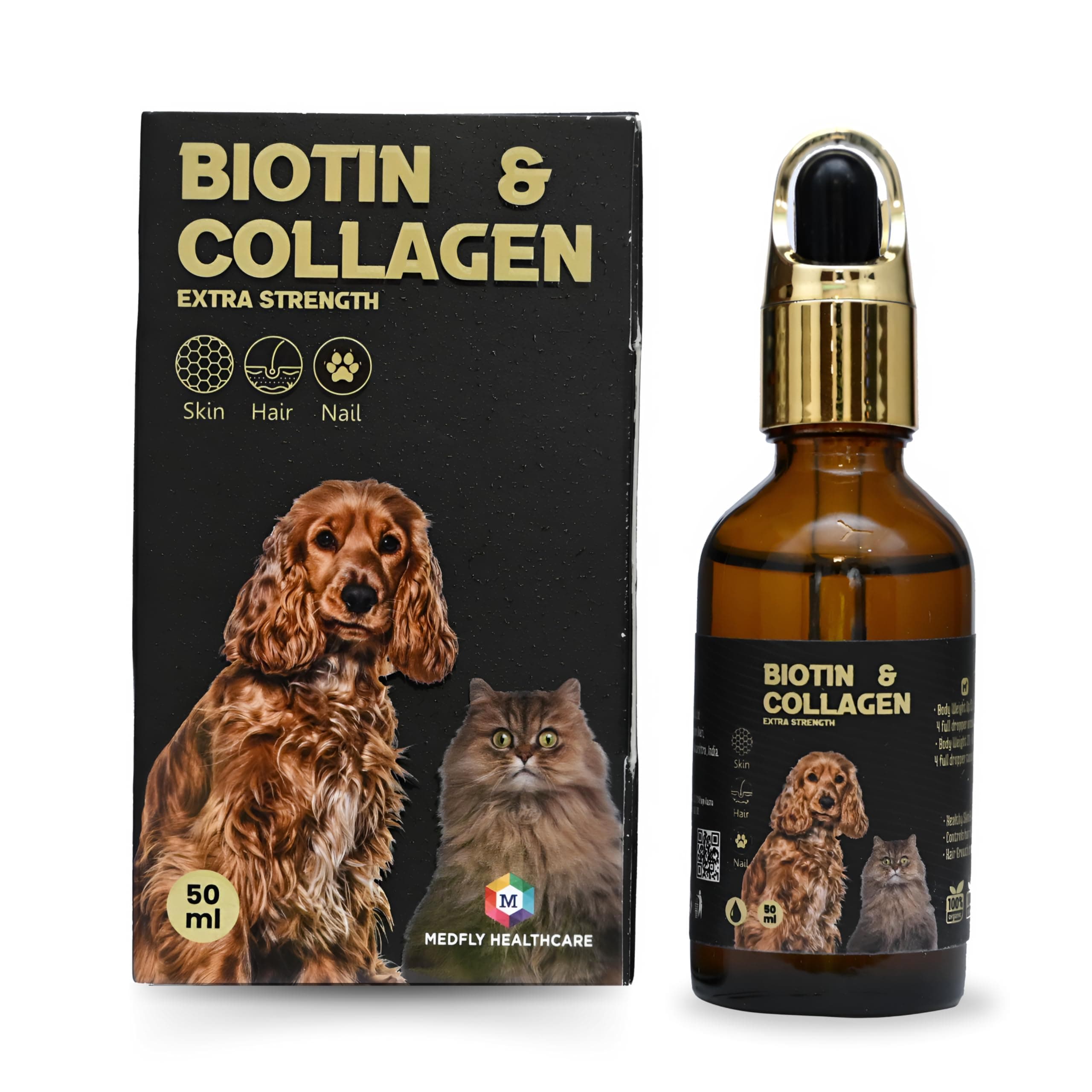 Medfly Advanced Biotin & Collagen Drops for Dogs & Cats | Supports Skin Health, Coat Shine & Fur Growth | Natural Plant-Based Formula | 50 ml