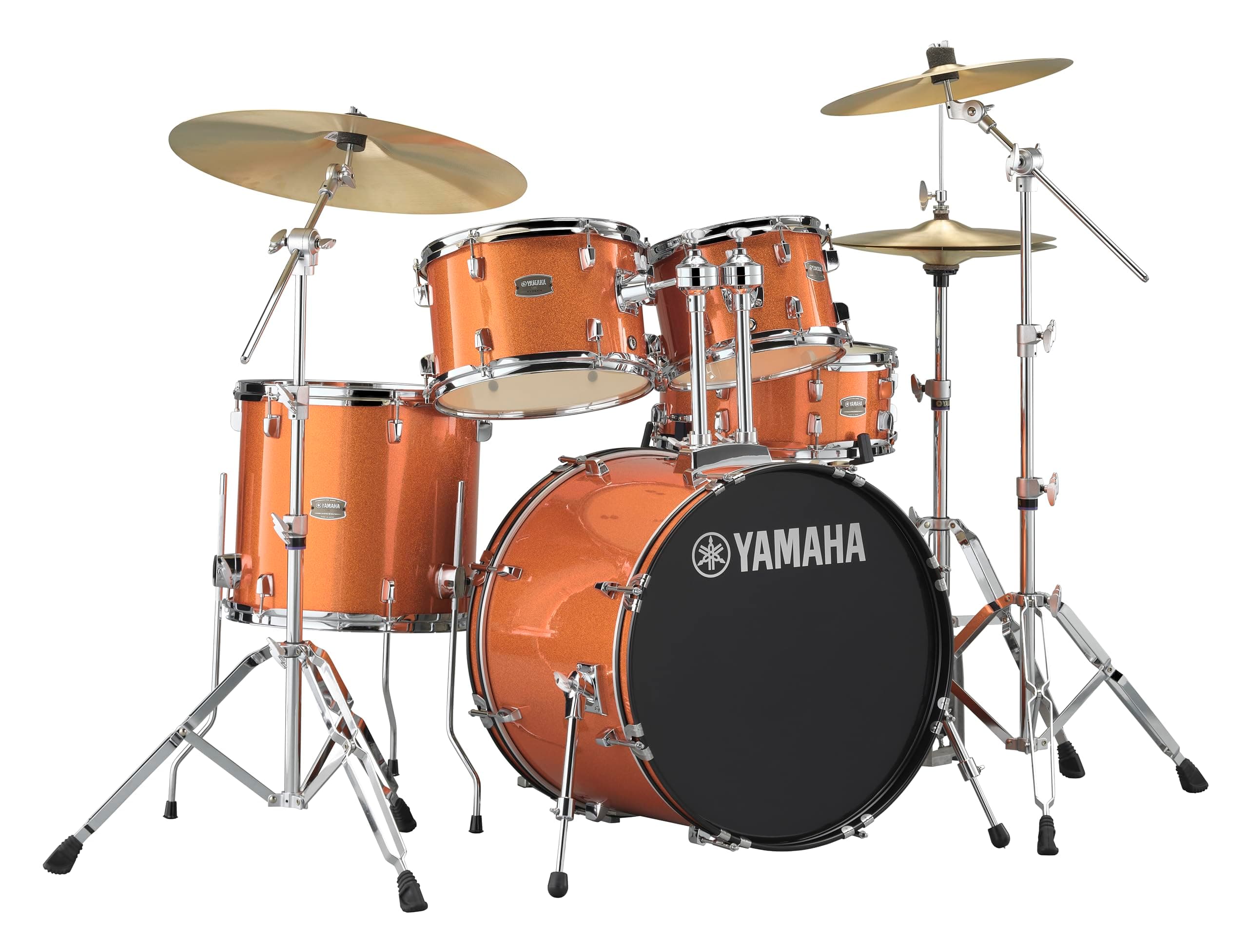 Yamaha Rydeen 5-Piece Drum Set 20" Bass Drum, Floor Tum, 2-Tum with Ball Clamp and Wooden Snare Drum, Orange Glitter