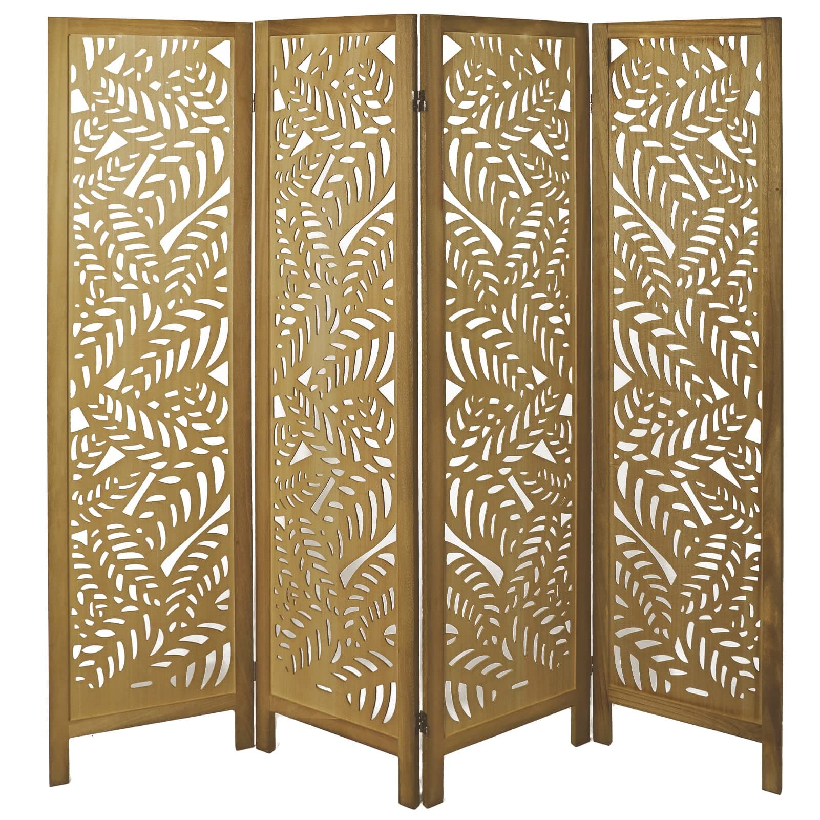 4 Panel Room Divider,Cutout Wood Room Dividers and Folding Privacy Screens,Foldable Natural Wooden Lightweight Room Partition for Office, Bedroom,Terrace (Brown)