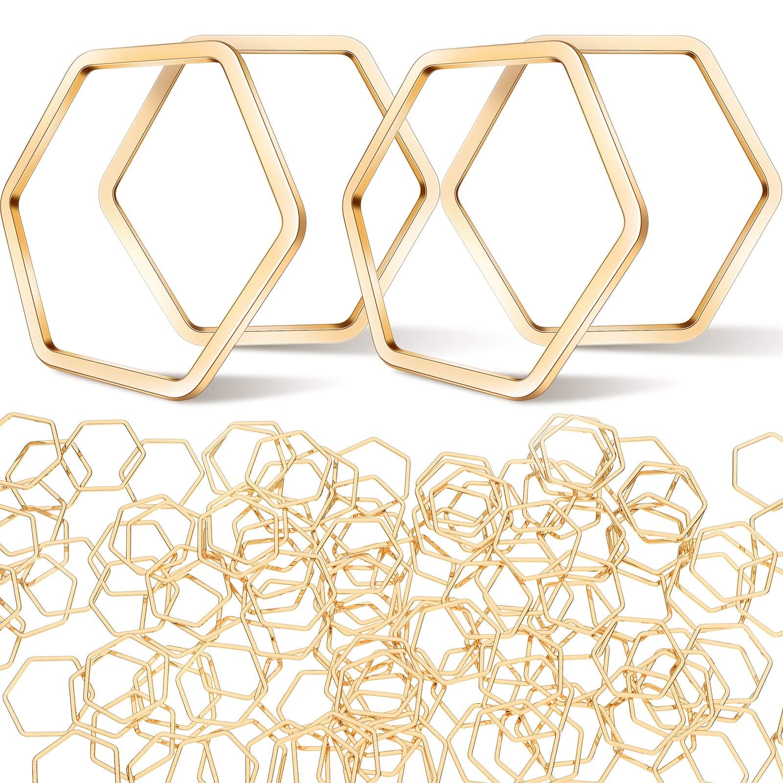 Inbagi 80 Pieces Hexagon Hollow Frame Hexagon Open Bezel Charm Pendants Hexagon Linking Ring Connector DIY Crafts for Earring Necklace Jewelry Making Findings (Gold)