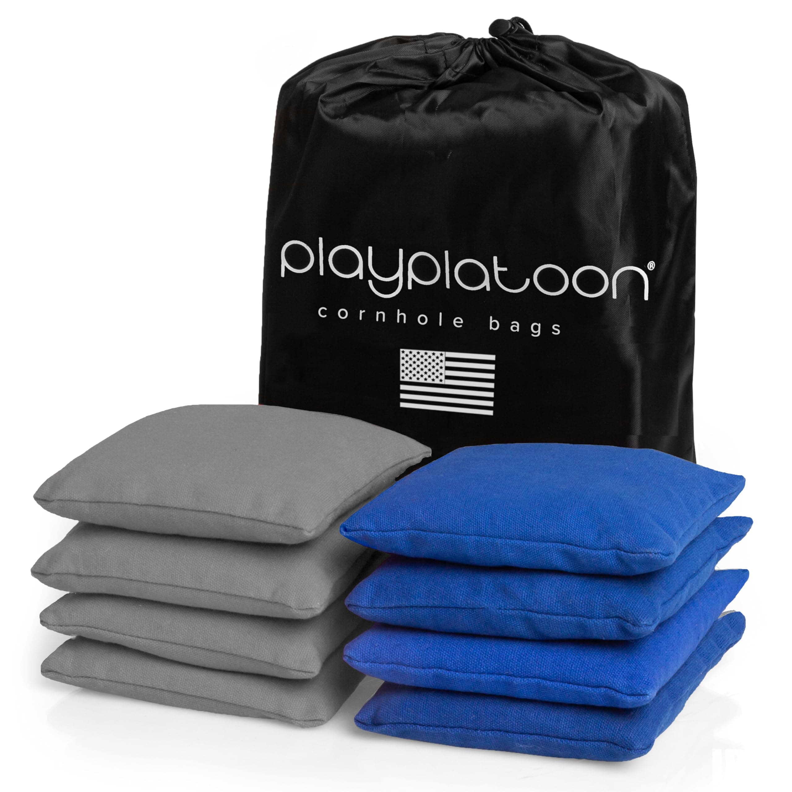 Play Platoon Cornhole Bags Weather Resistant- Set of 8 Regulation Bean Bags for Tossing- Official Professional Size & Weight Corn Hole Bags Two Color All Weather Cornhole Beans Bag Set with Tote Bag