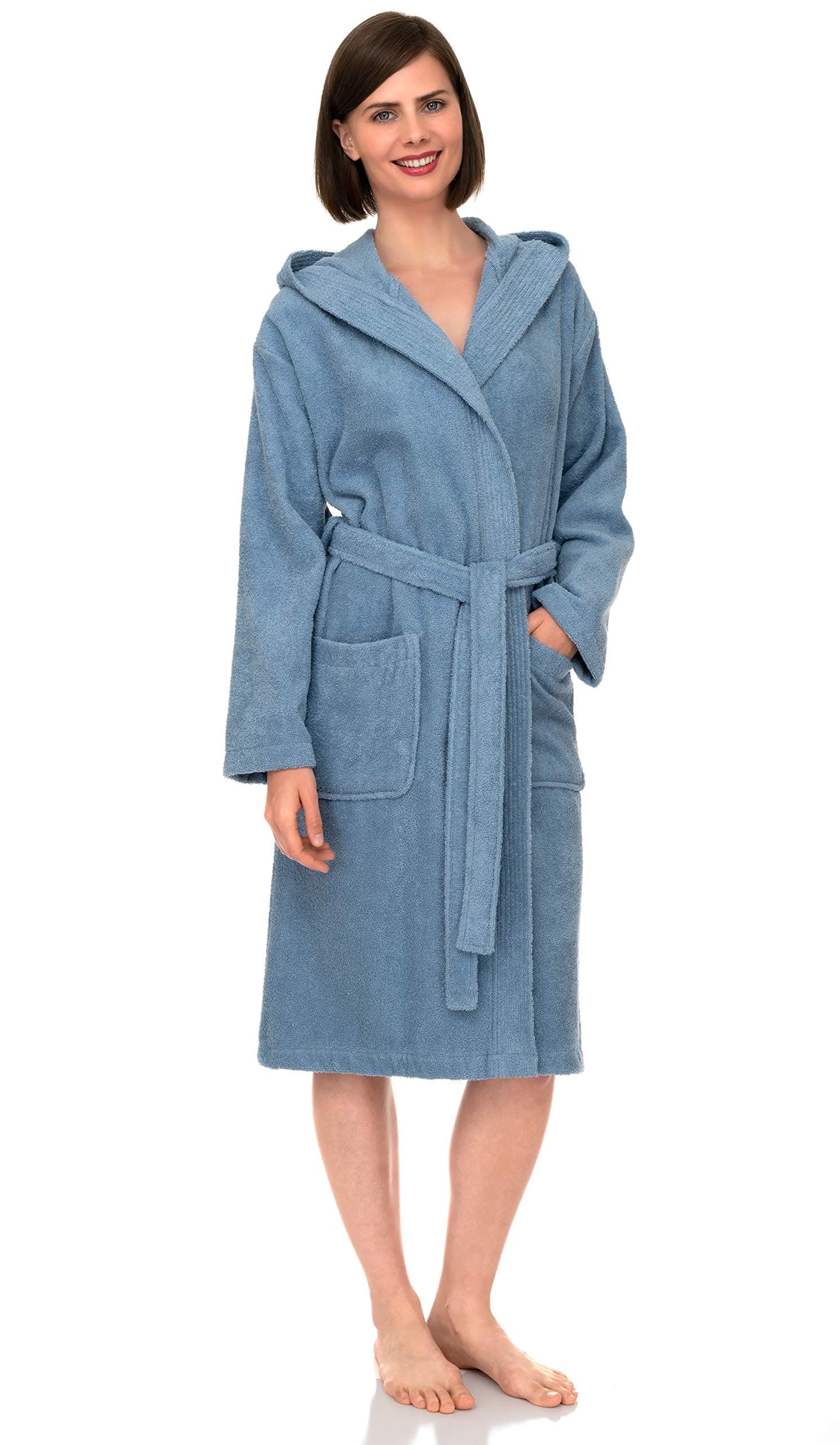 Womens Hooded Robe Cotton Soft Towel Bathrobe Terry Cloth Shower Bath Robes for Women XS to 3X