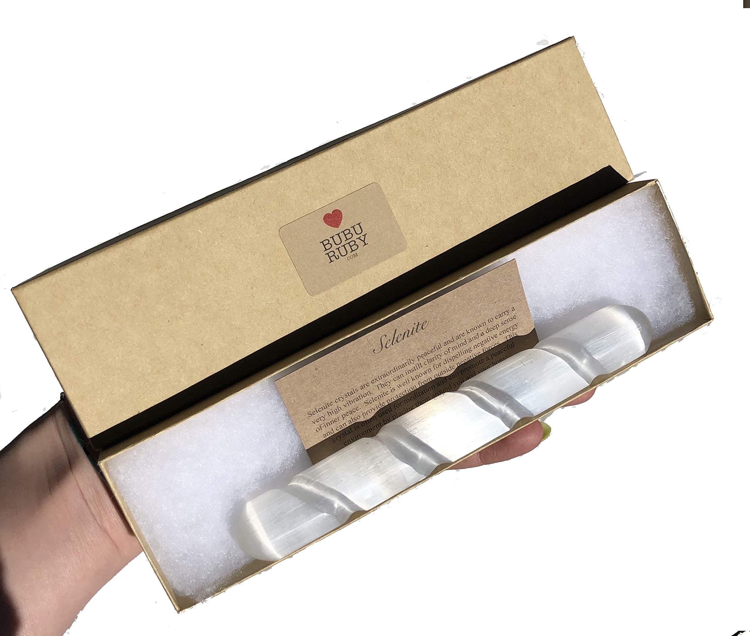 Selenite Massage Wand, Crystal Spiral Wand, Natural Crystal Healing Stone, Healing Crystal Tool for Reiki, Protection, Crystal Cleansing and Healing, Zen