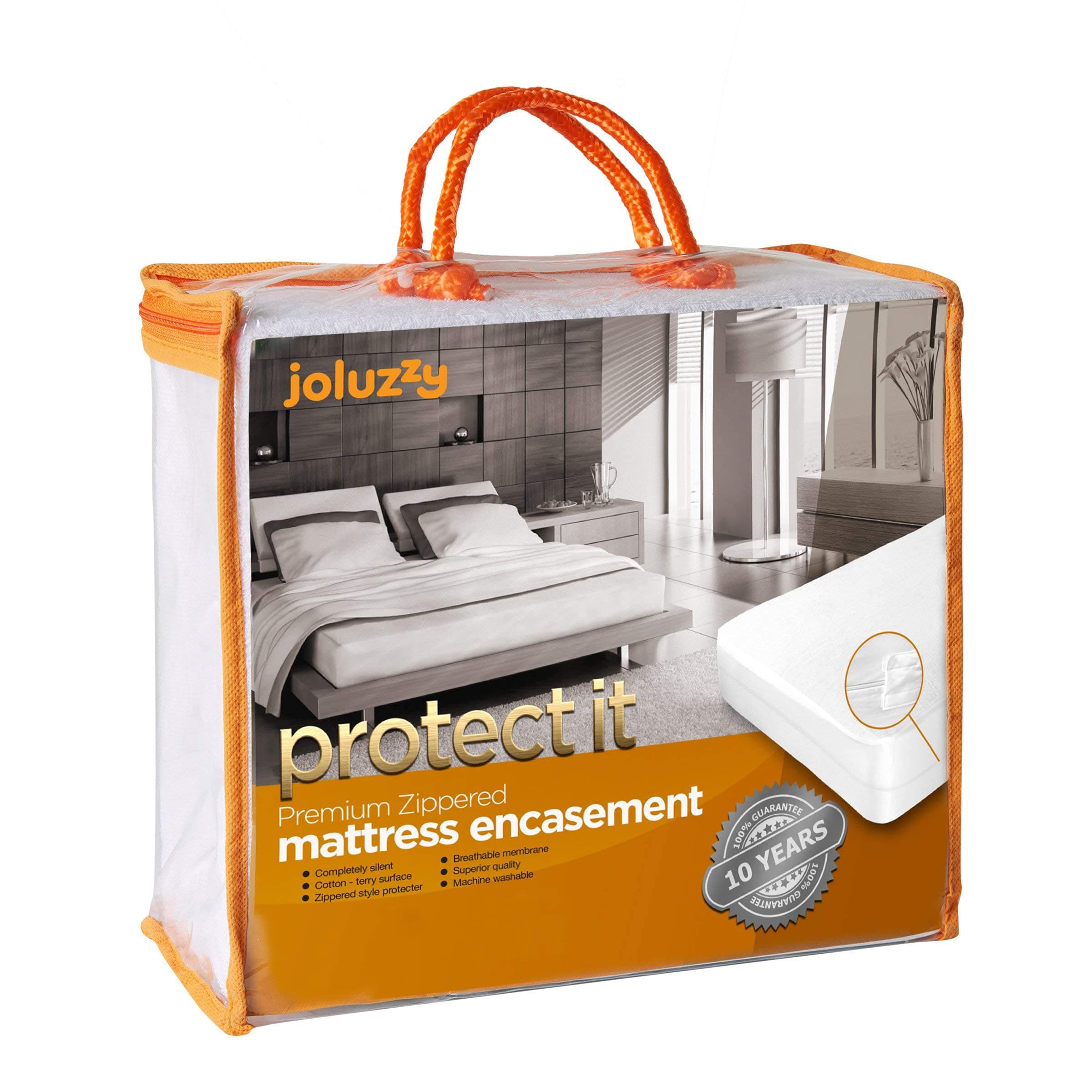 joluzzy Terry Cotton Mattress Protector, Six Side Zippered Mattress Encasement Cover, 13" Deep Pocket - Waterproof, Breathable, Soft and Noiseless (Full XL)