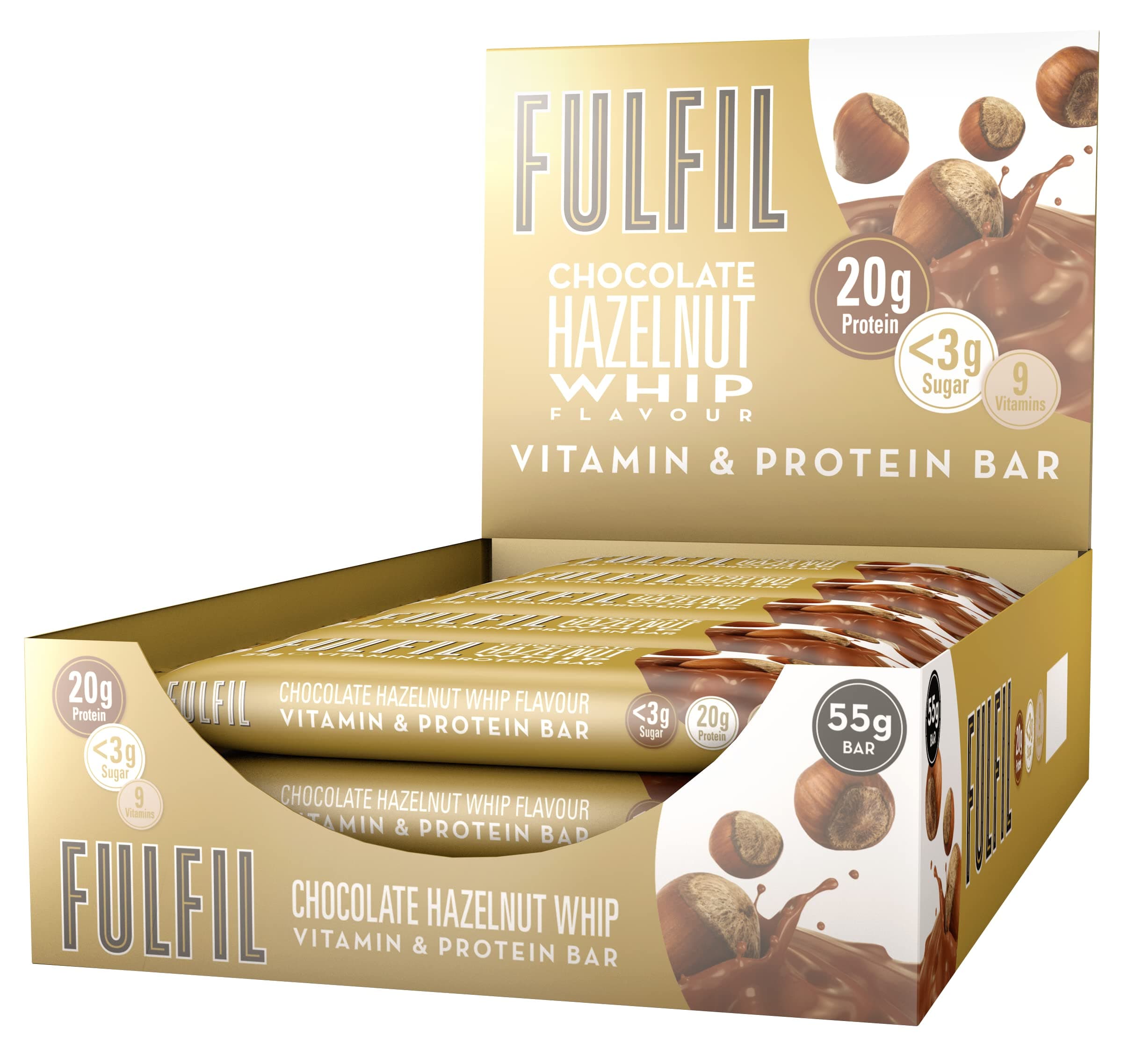 Vitamin And Protein Bar (15 X 55G Bars) — Chocolate Hazelnut Whip Flavour — 20G High Protein, 9 Vitamins, Low Sugar