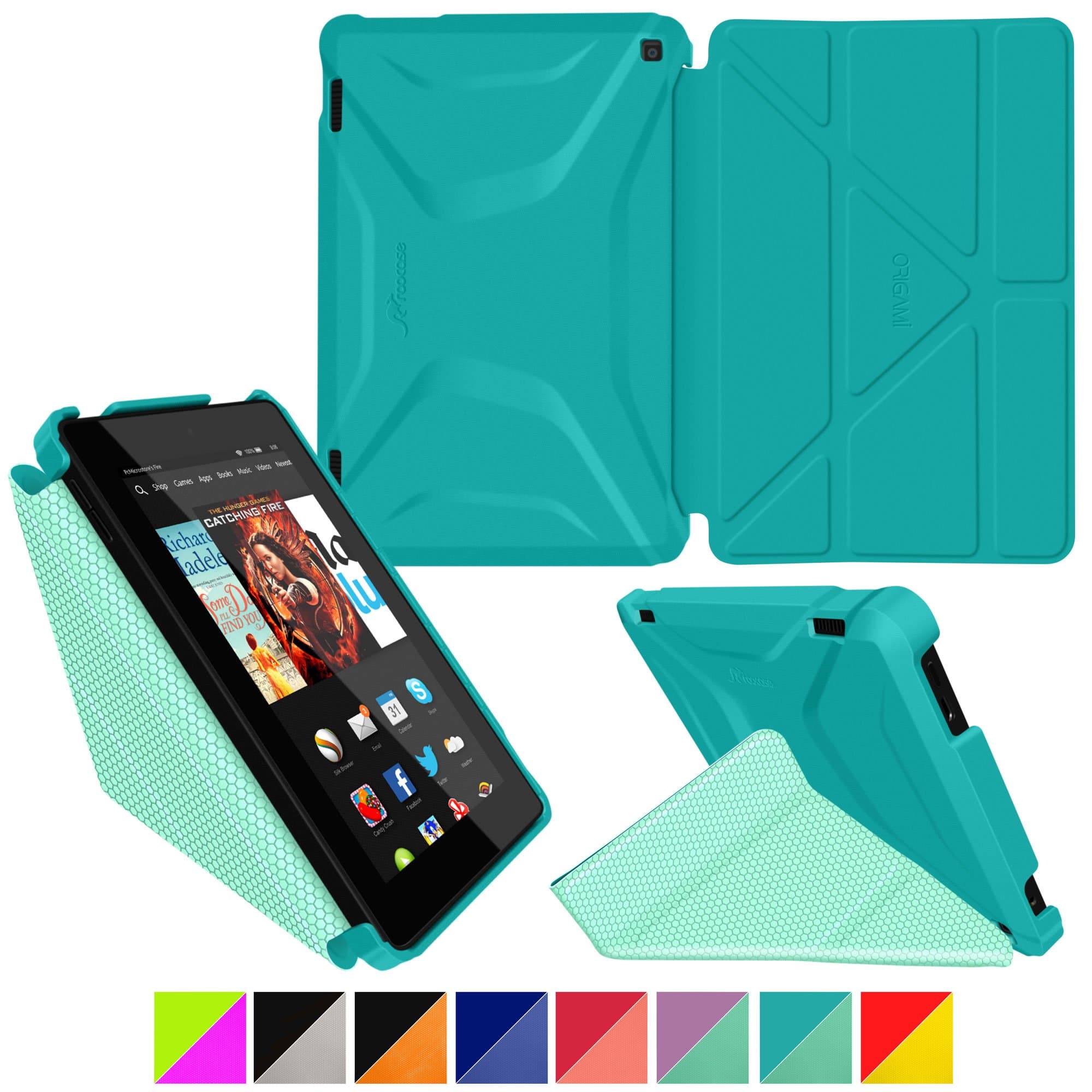 rooCASE Kindle Fire HD 7 2014 Case, Origami 3D Fire HD 7 2014 Slim Shell Folio Case Cover with Stand [Supports Auto Sleep/Wake Feature] for Amazon Fire HD 7 2014, Turquoise Blue/Mint Candy