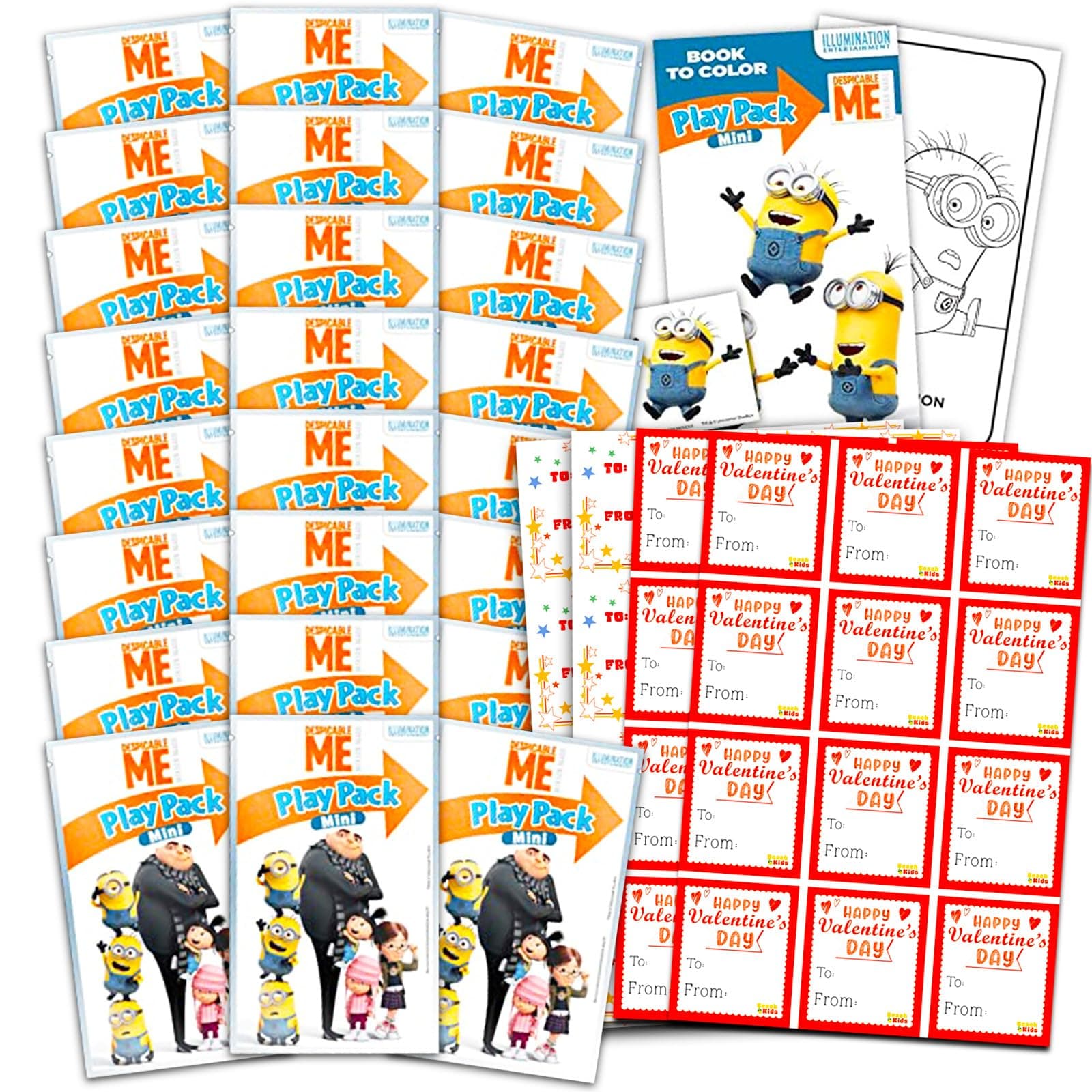 Despicable Me Valentine's Day Party Favors - Bundle of 24 Minions Coloring Activity Packs for Classroom Exchange, More | Coloring Pages, Stickers