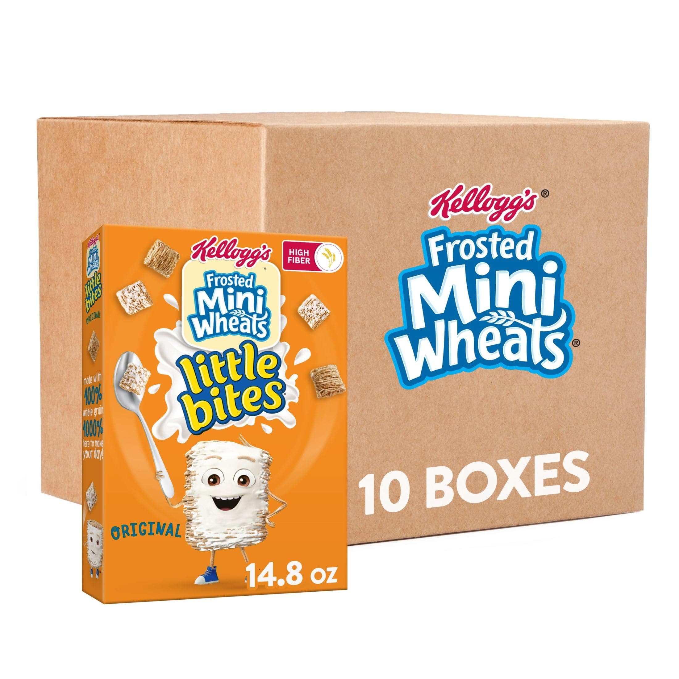 Kellogg's Frosted Mini-Wheats Little Bites Breakfast Cereal, Kids Cereal, Family Breakfast, Original (10 Boxes)