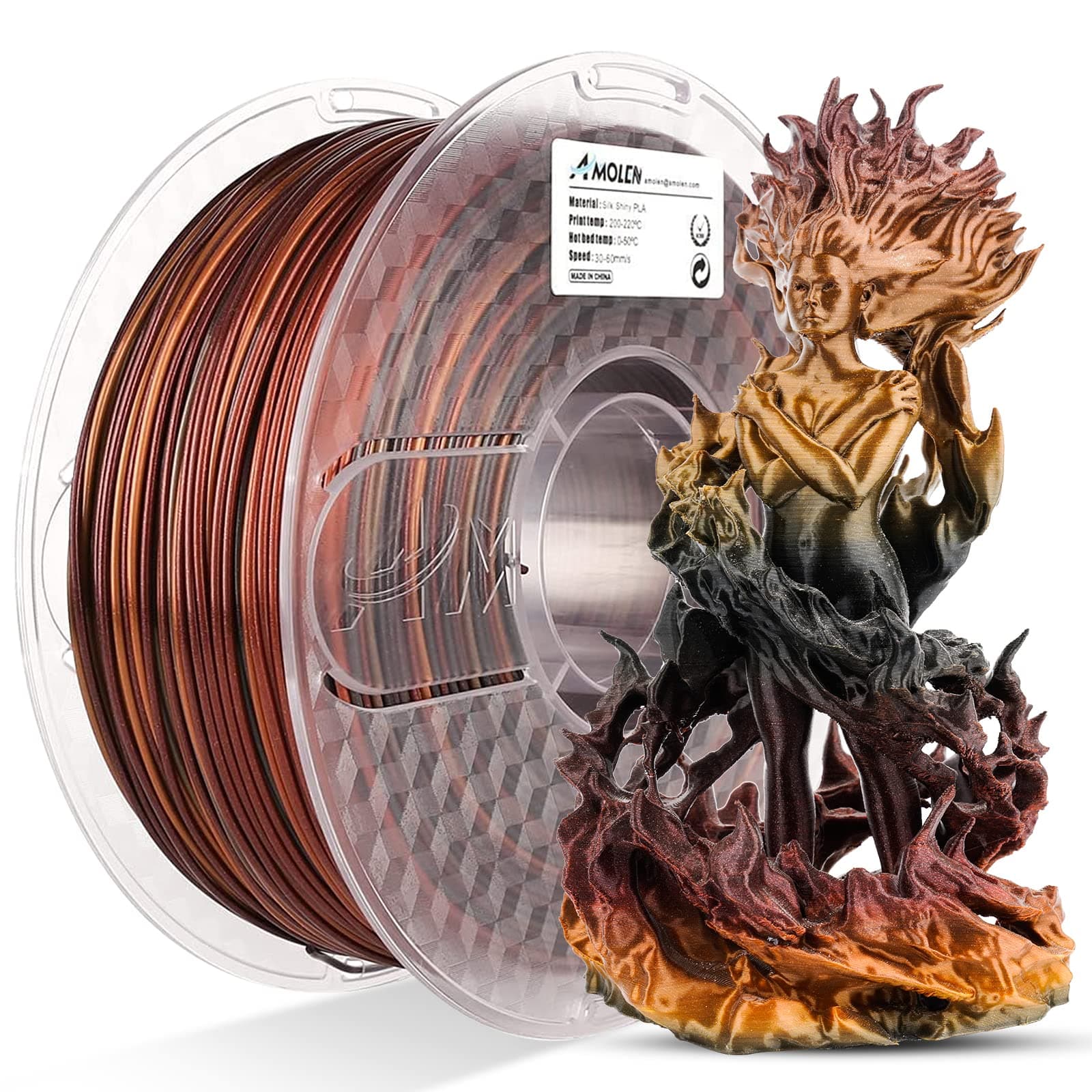 AMOLEN PLA Filament for 3D Printer PLA Filament 1.75mm Shiny Black Silk Filament Red Gold 3D Printing Filament 1kg