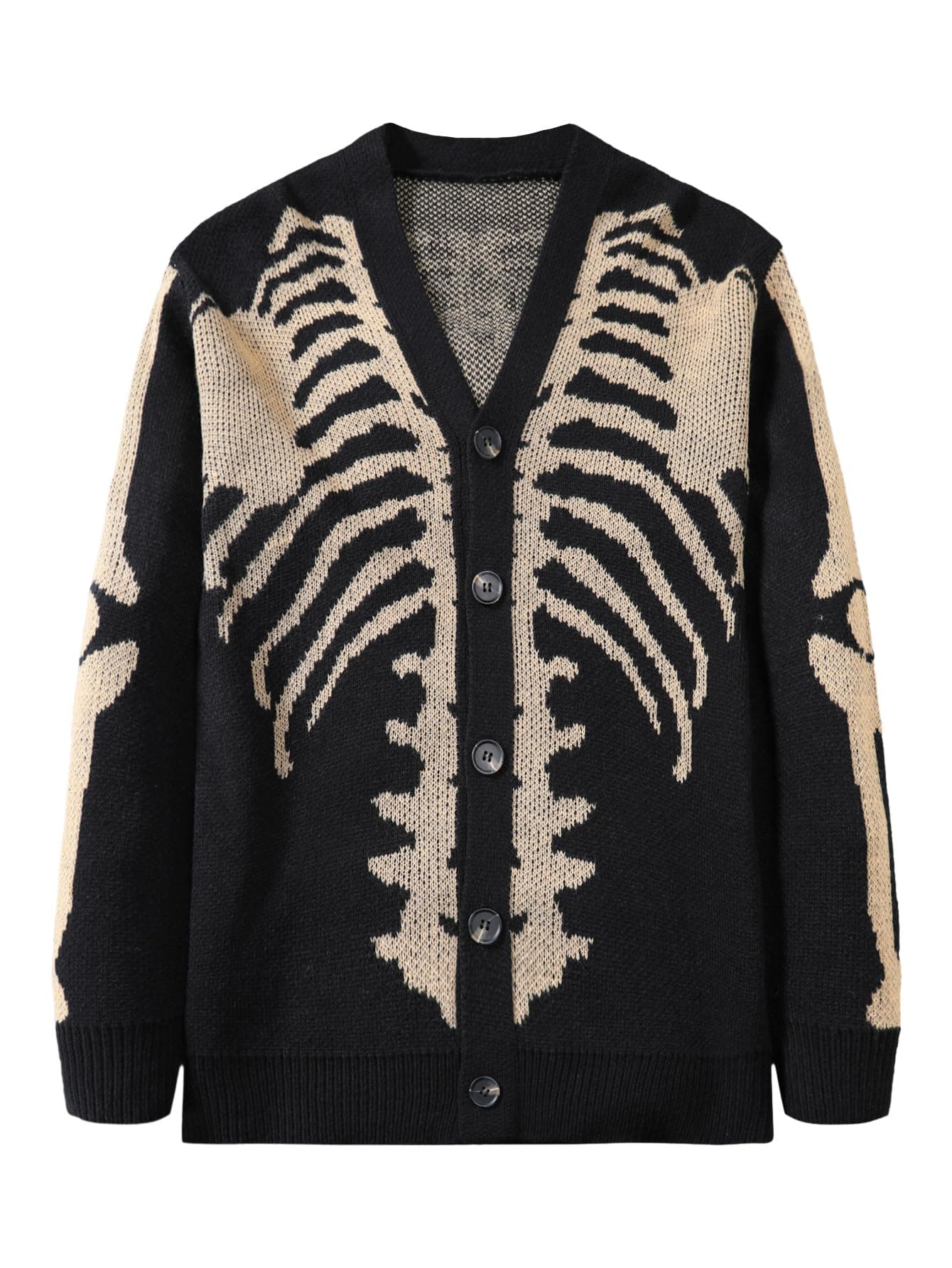 Men's Skeleton Pattern Cardigan Sweaters Long Sleeve Unisex Outwear Knitted Coats