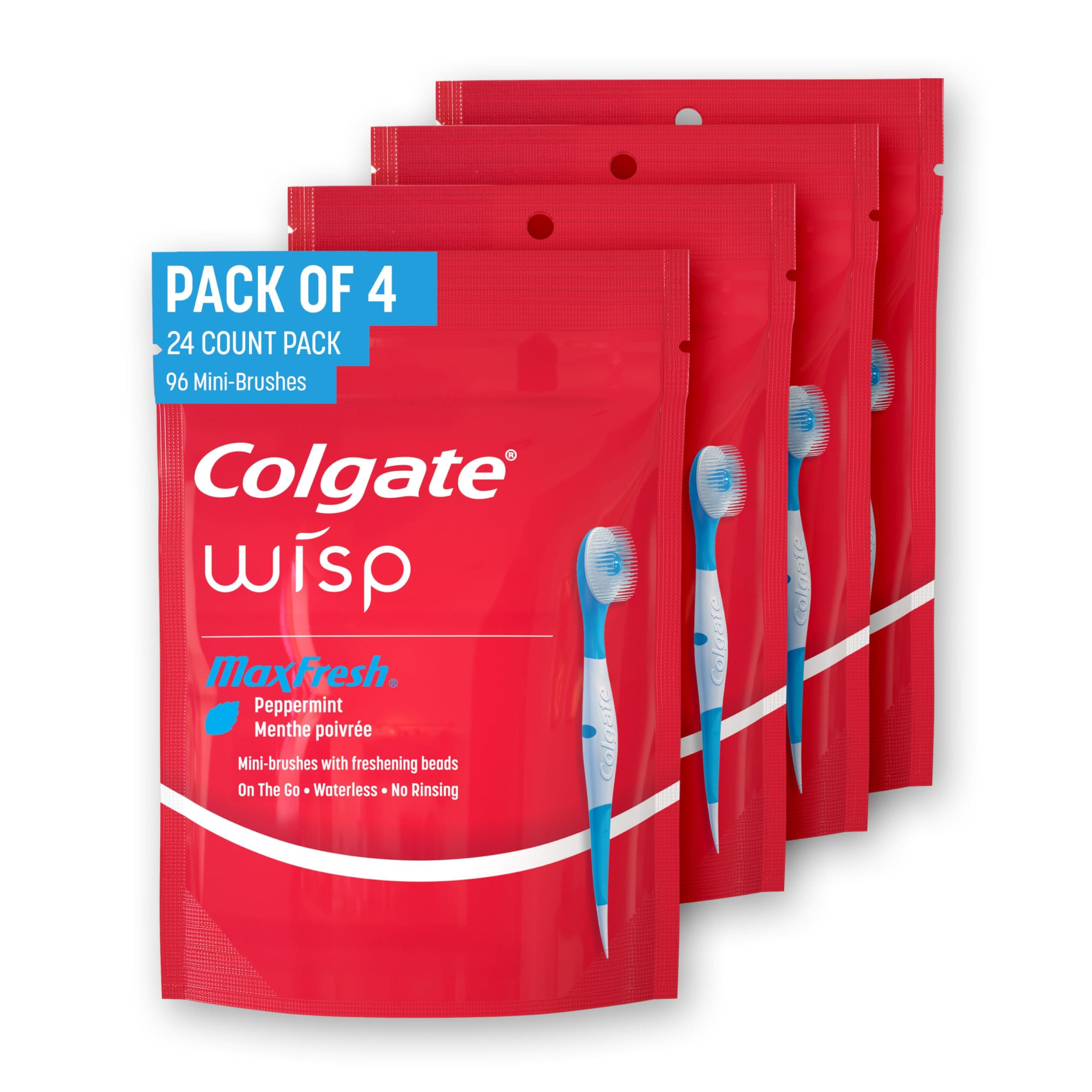 Max Fresh Wisp Disposable Mini Toothbrush, Peppermint - 24 Count (4 Pack)