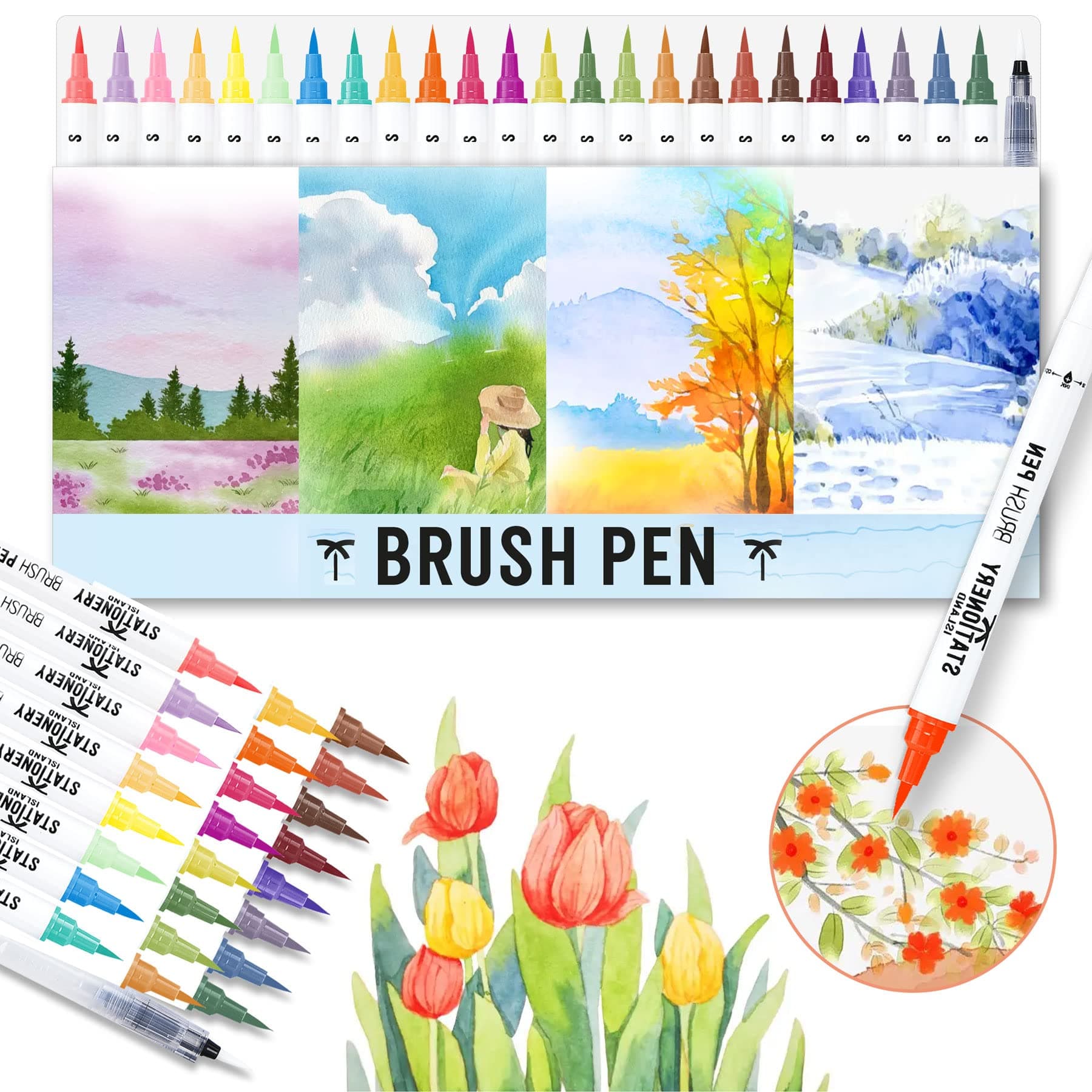 Stationery Island Seasons Brush Pens Pack of 24 + 1 Aqua Brush