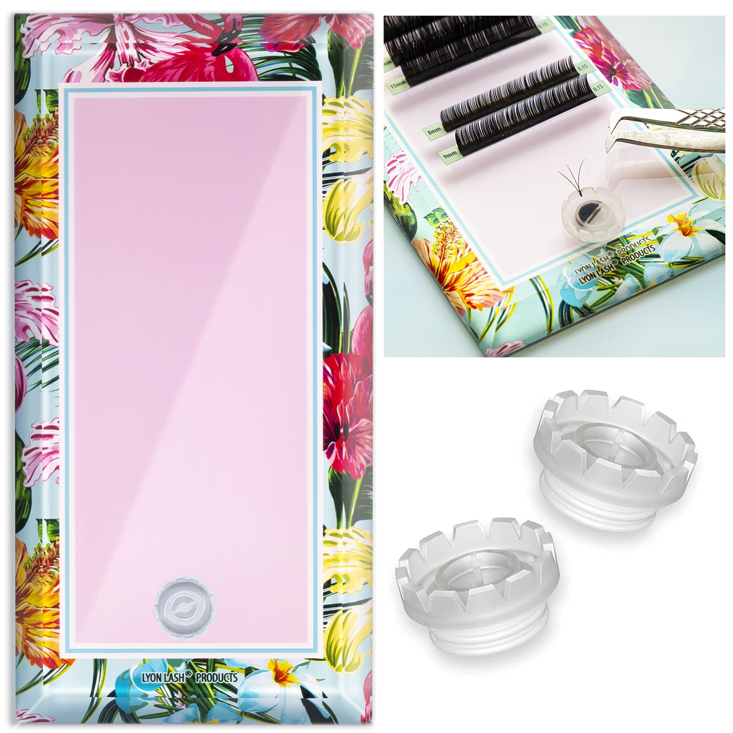 Lyon lashGlass Lash Tile & 200pcs lash fan cups for Eyelash Extensions | Reusable Lashes Palette 3.2"x6.3"x0.4" for Classic & Volume Lashing | Eyelash Extension Supplies