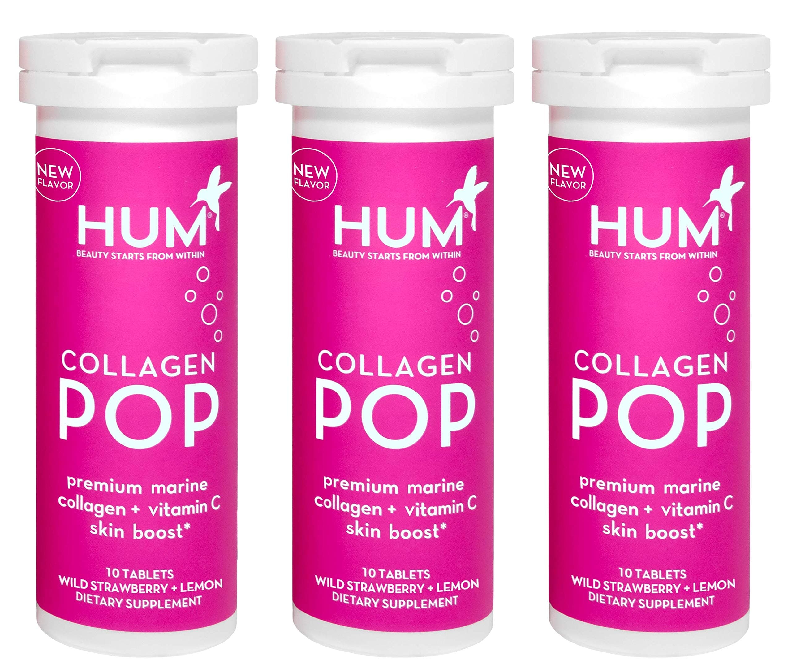 HUM Collagen Pop - Skin Care Collagen Tablets Made of Premium Marine Collagen + Vitamin C - Collagen Supplement to Improve Skin Hydration Levels On The Go - Strawberry Lemon (30 Dissolvable Tablets)